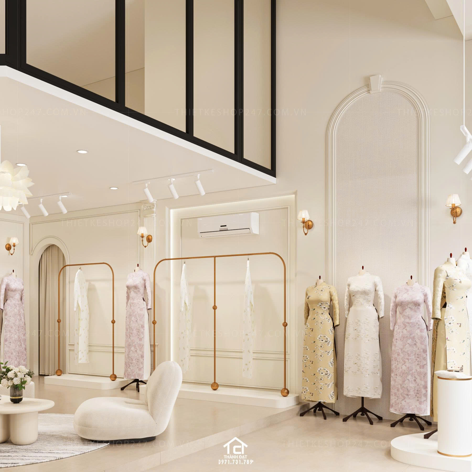 thiết kế shop áo dài đẹp sinh động