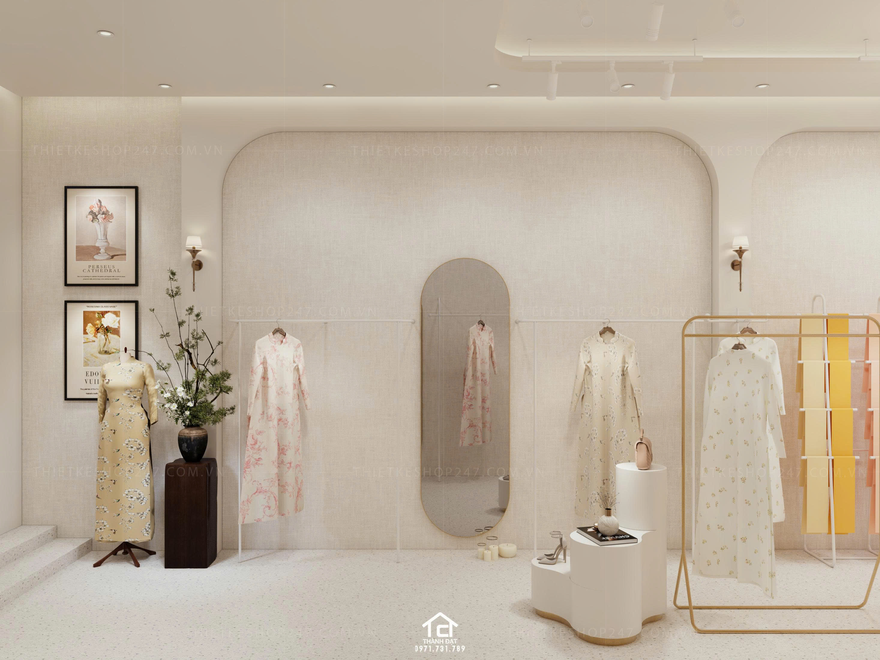 Thiết kế shop áo dài đẹp sinh động