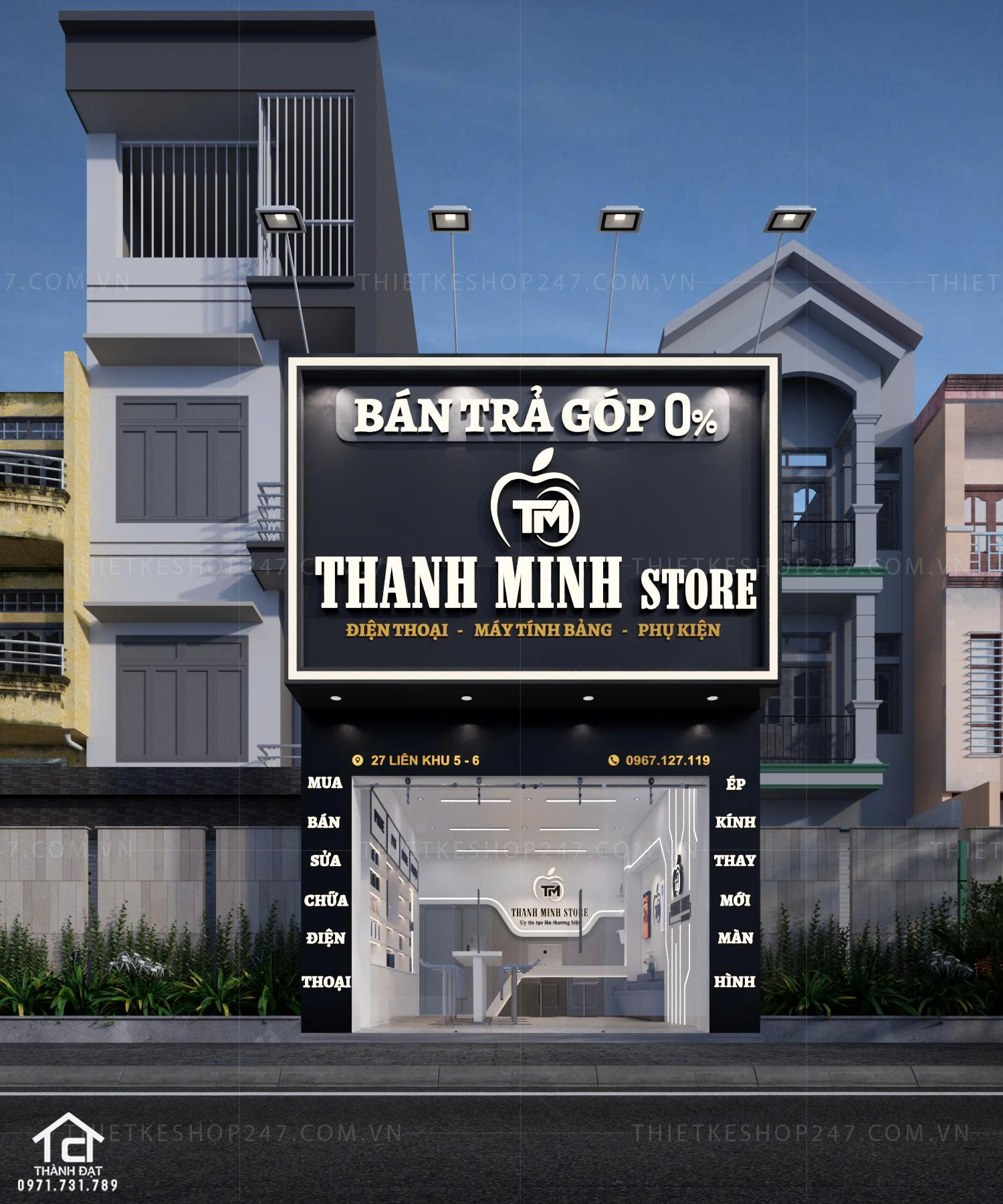 Thiết kế shop điện thoại đẹp sang chảnh