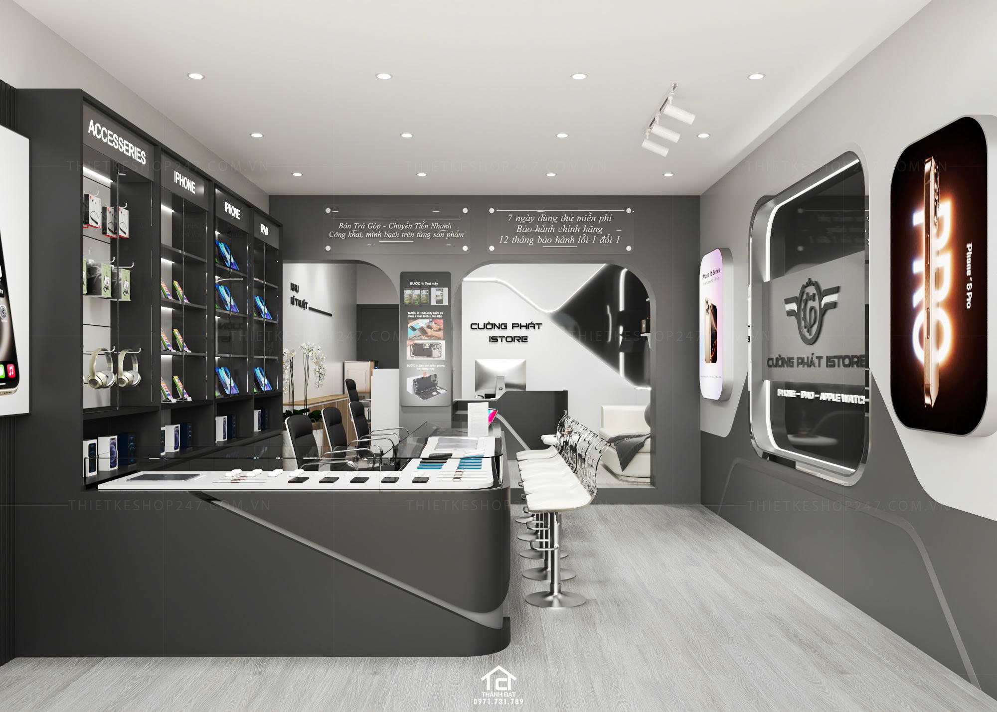 thiết kế shop điện thoại đẹp sang trọng