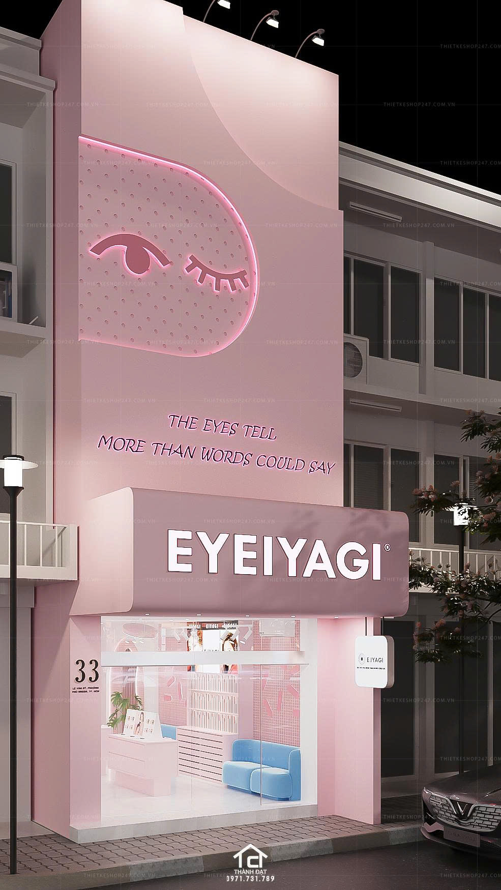 thiết kế shop kính len đẹp năng động