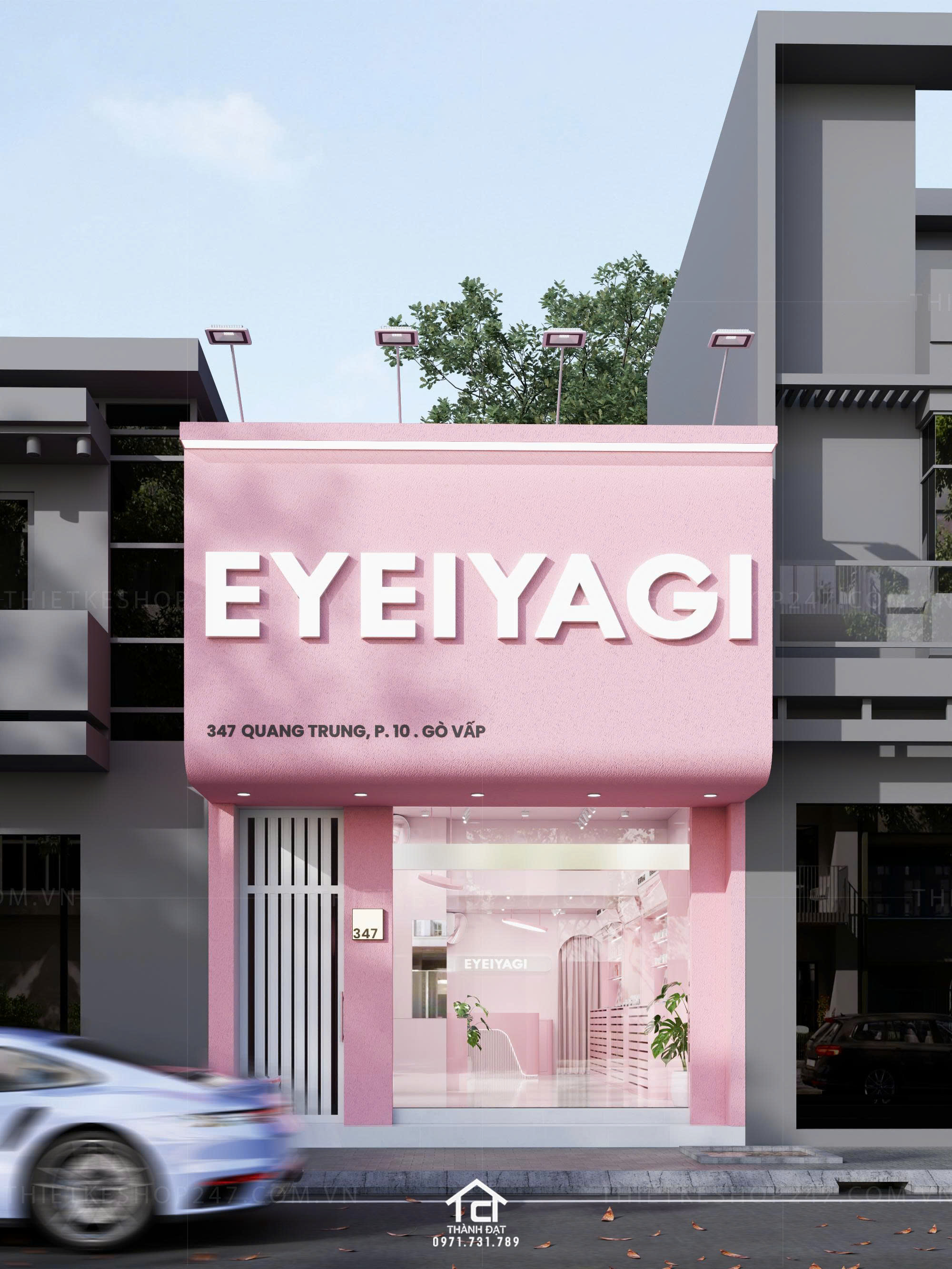 thiết kế shop len kính đẹp hiện đại