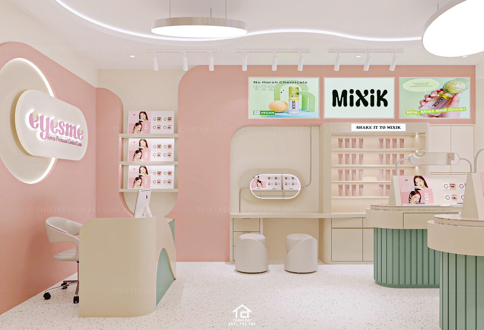 thiết kế shop len kính đẹp lung linh