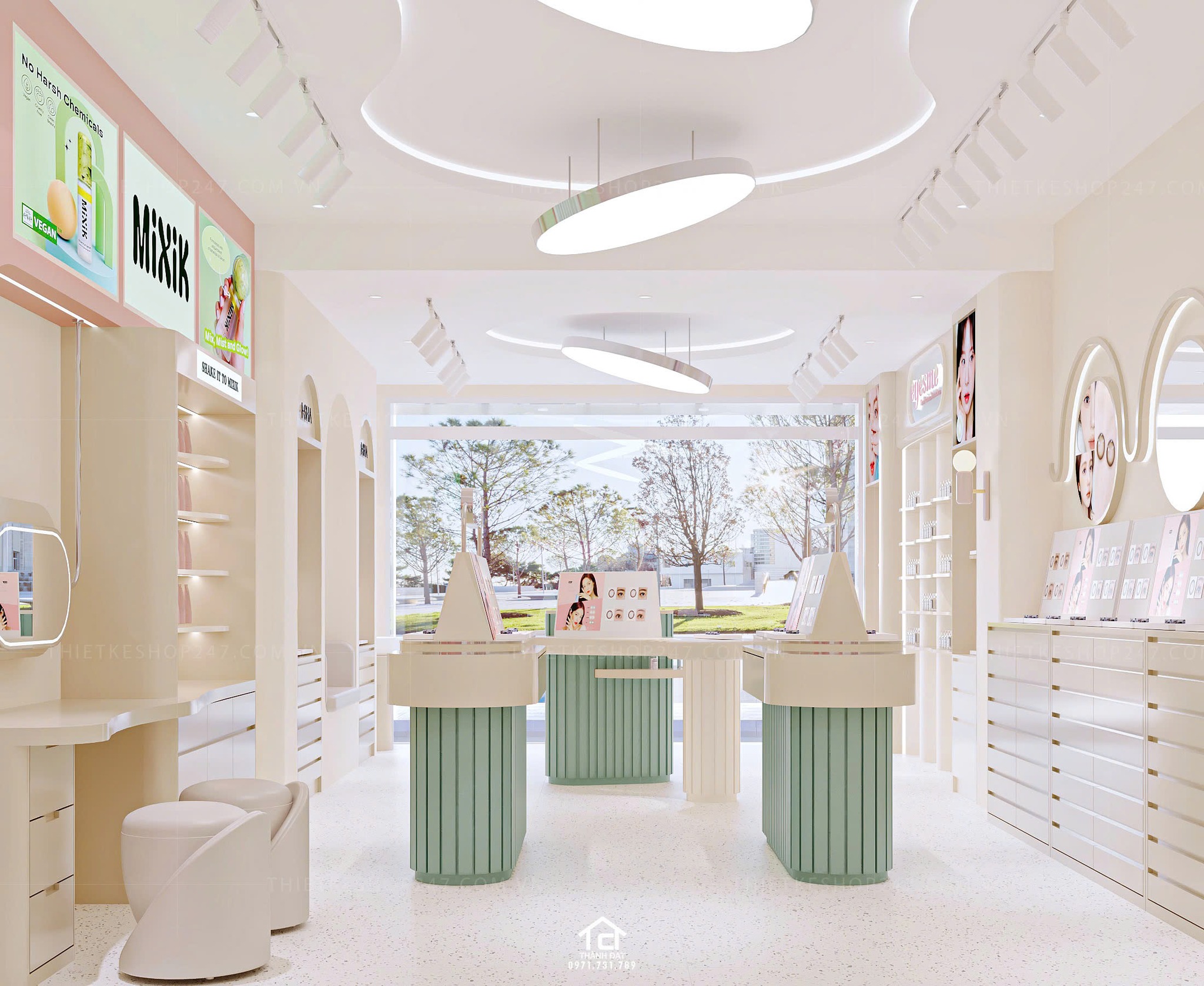 thiết kế shop len kính đẹp nổi bật