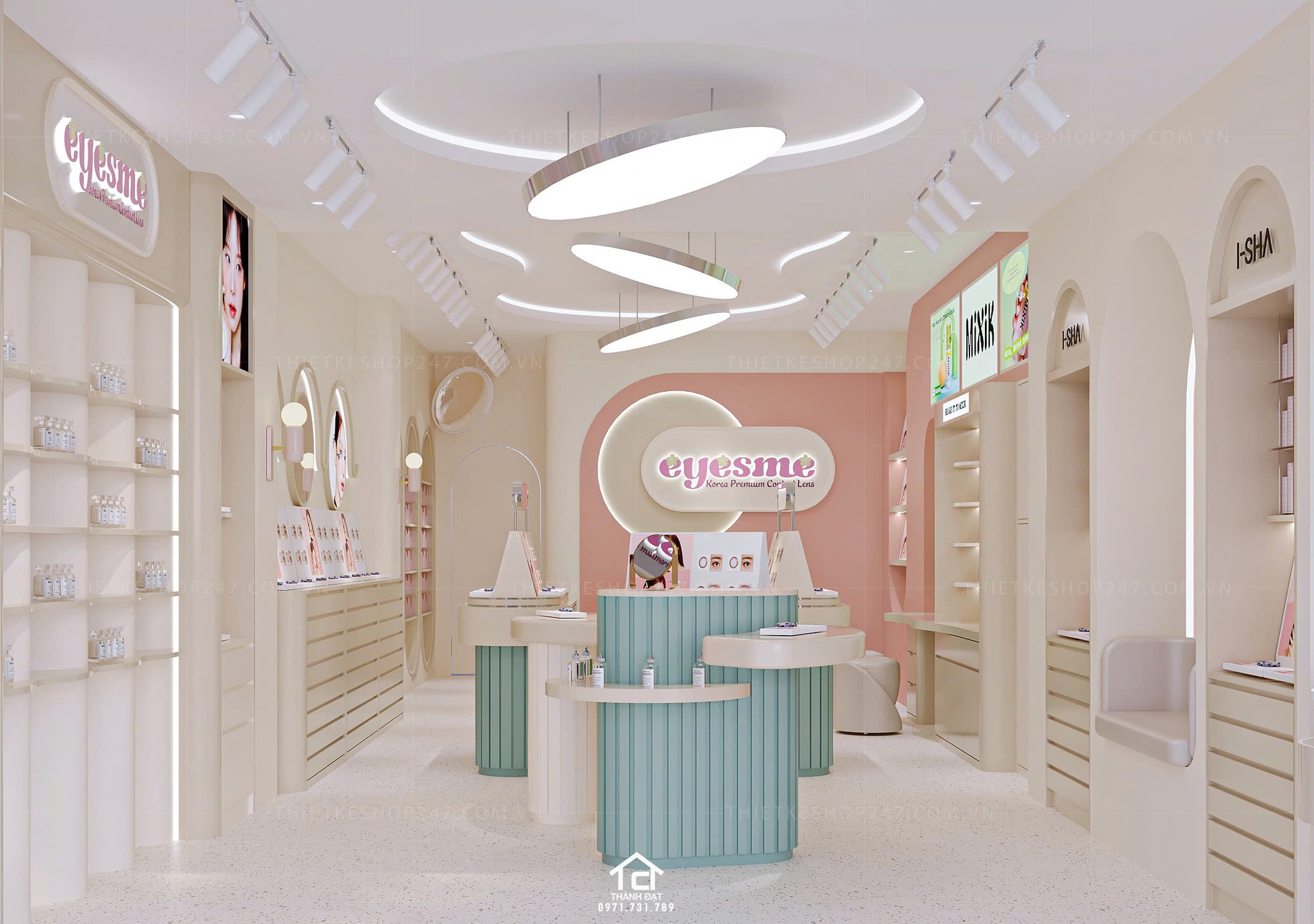 thiết kế shop len kính đẹp sang trọng