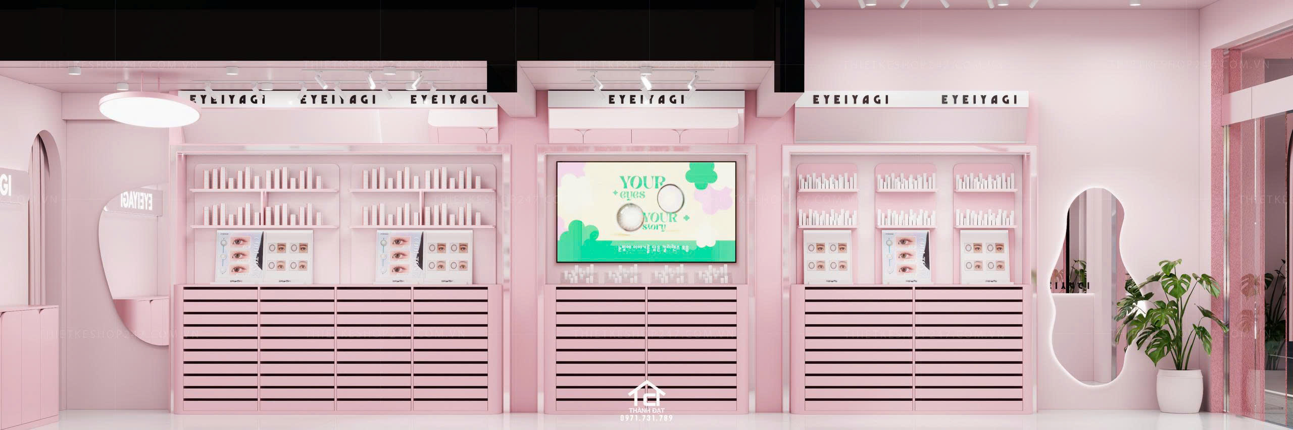 thiết kế shop len kính đẹp sinh động