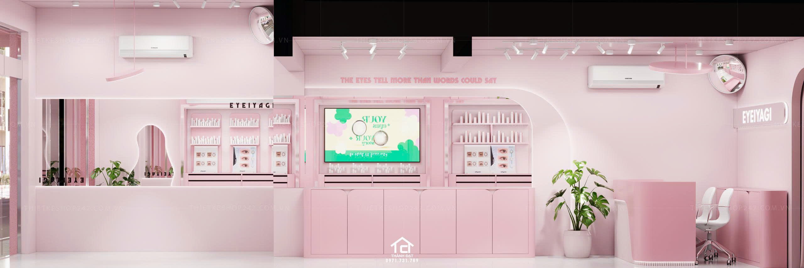 thiết kế shop len kính đẹp trẻ trung