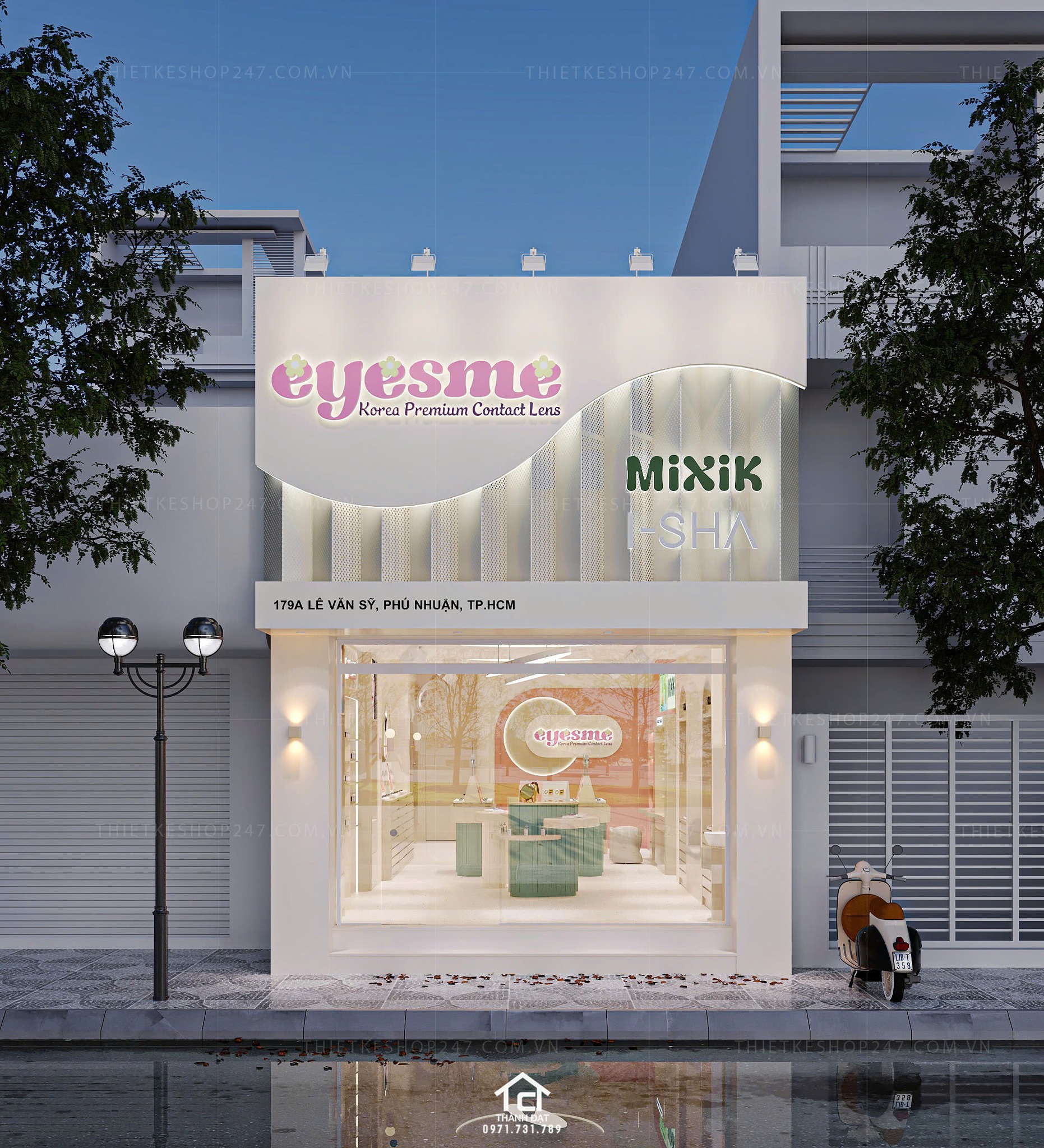 thiết kế shop len kính đẹp