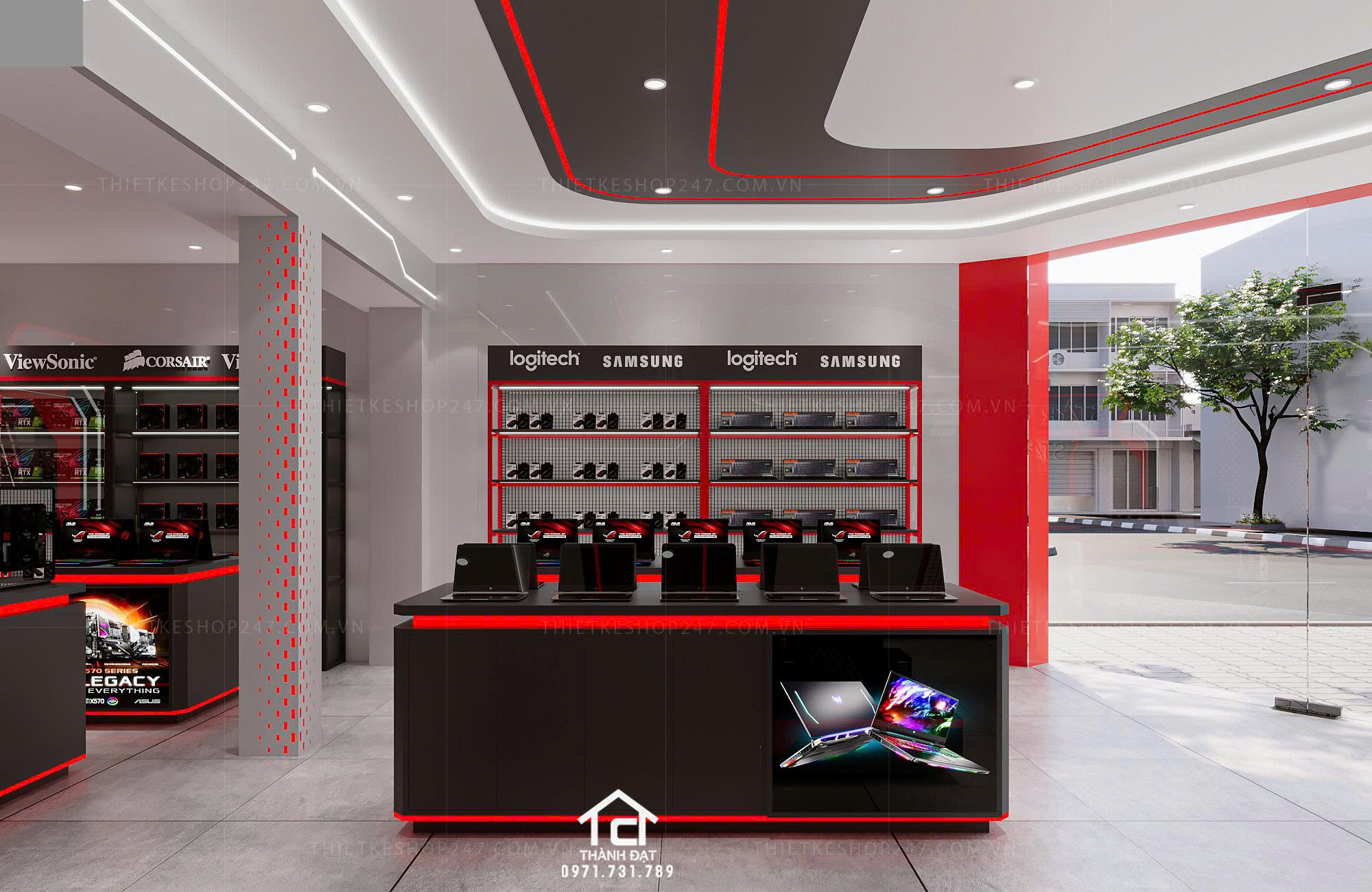 thiết kế shop máy tính đẹp sang chảnh