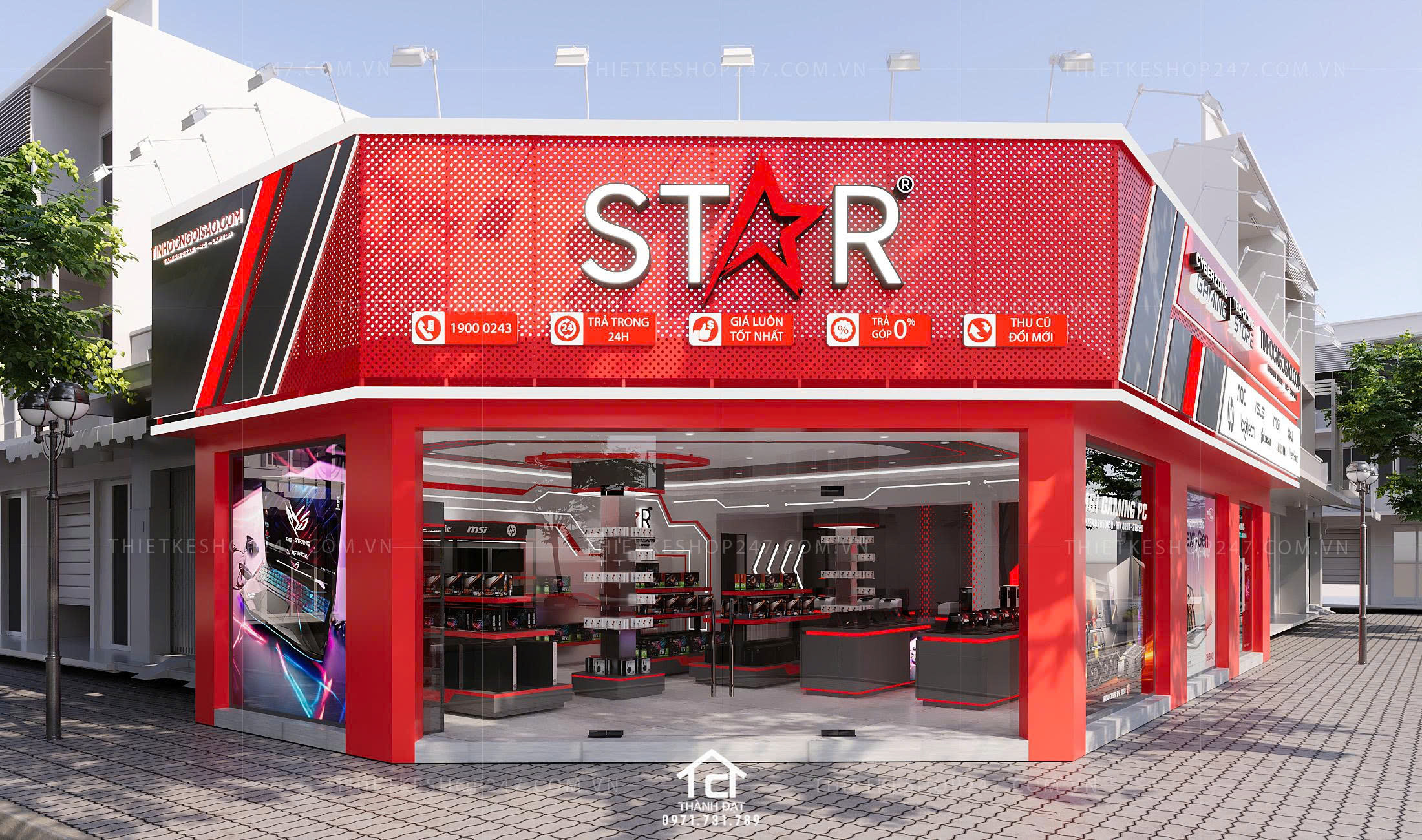 thiết kế shop máy tính đẹp sang trọng