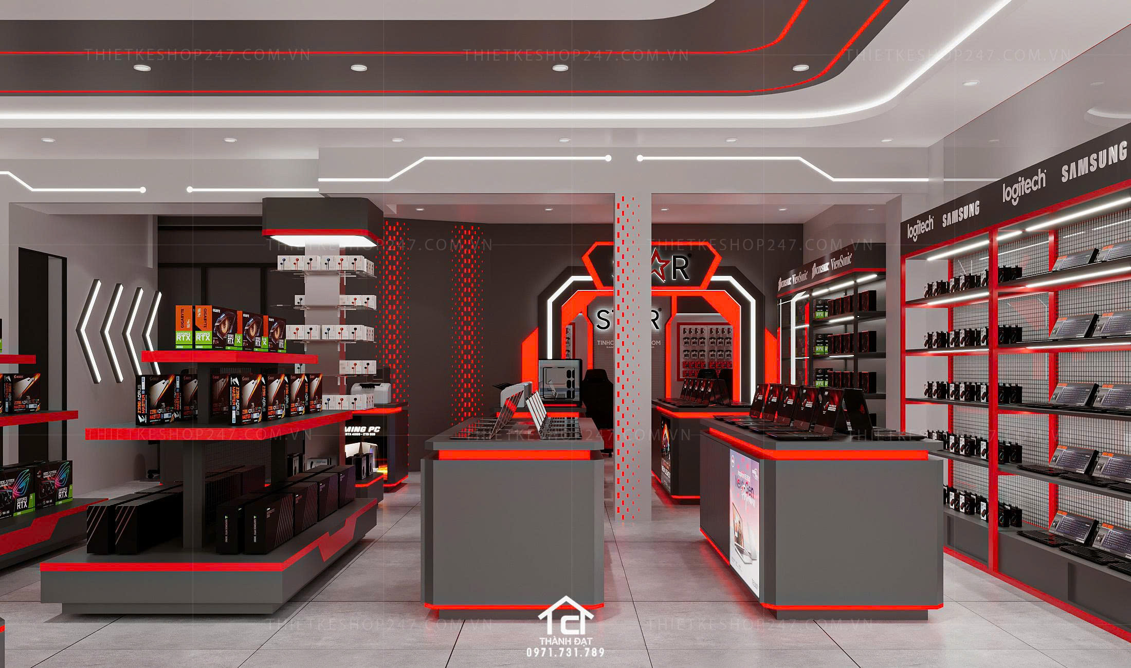 thiết kế shop máy tính đẹp thu hút