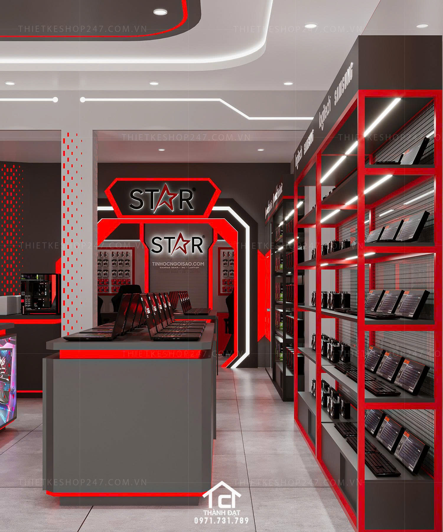 thiết kế shop máy tính màu sắc