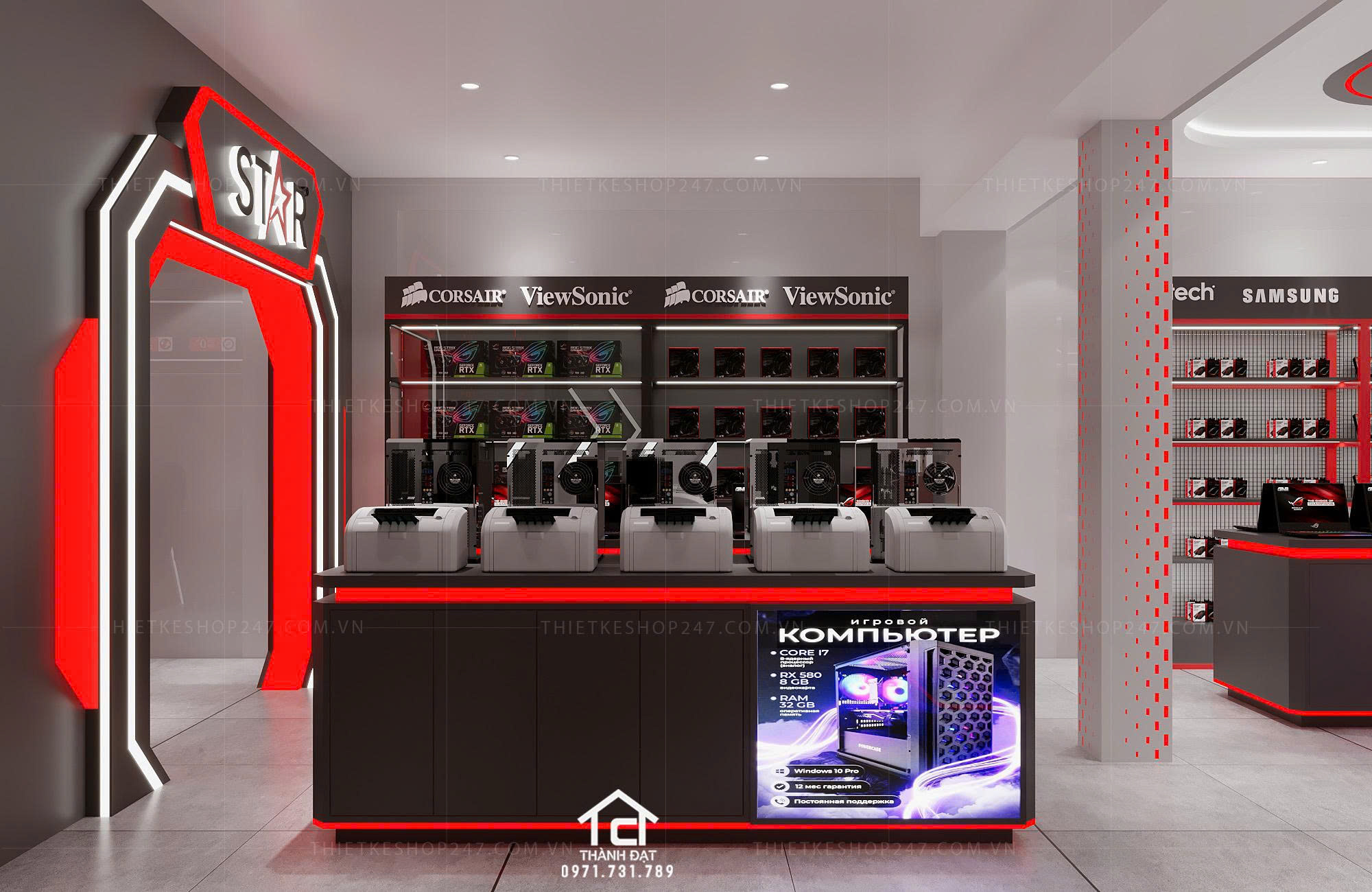 thiết kế shop máy tính đẹp sang chảnh