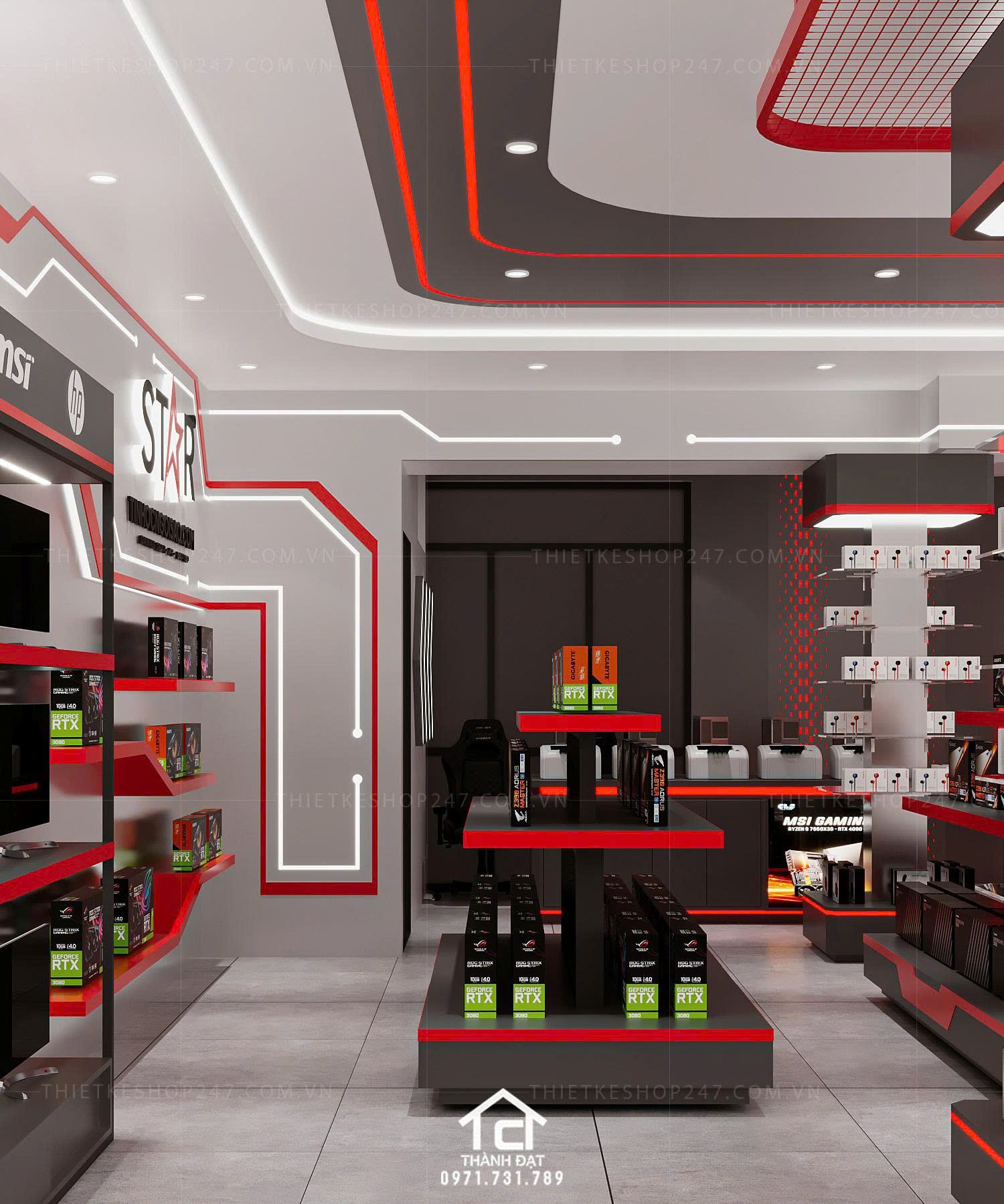 thiết kế shop máy tính trẻ trung