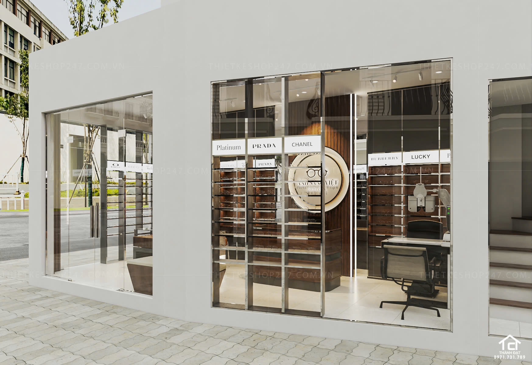 thiết kế shop mắt kính đẹp hiện đại