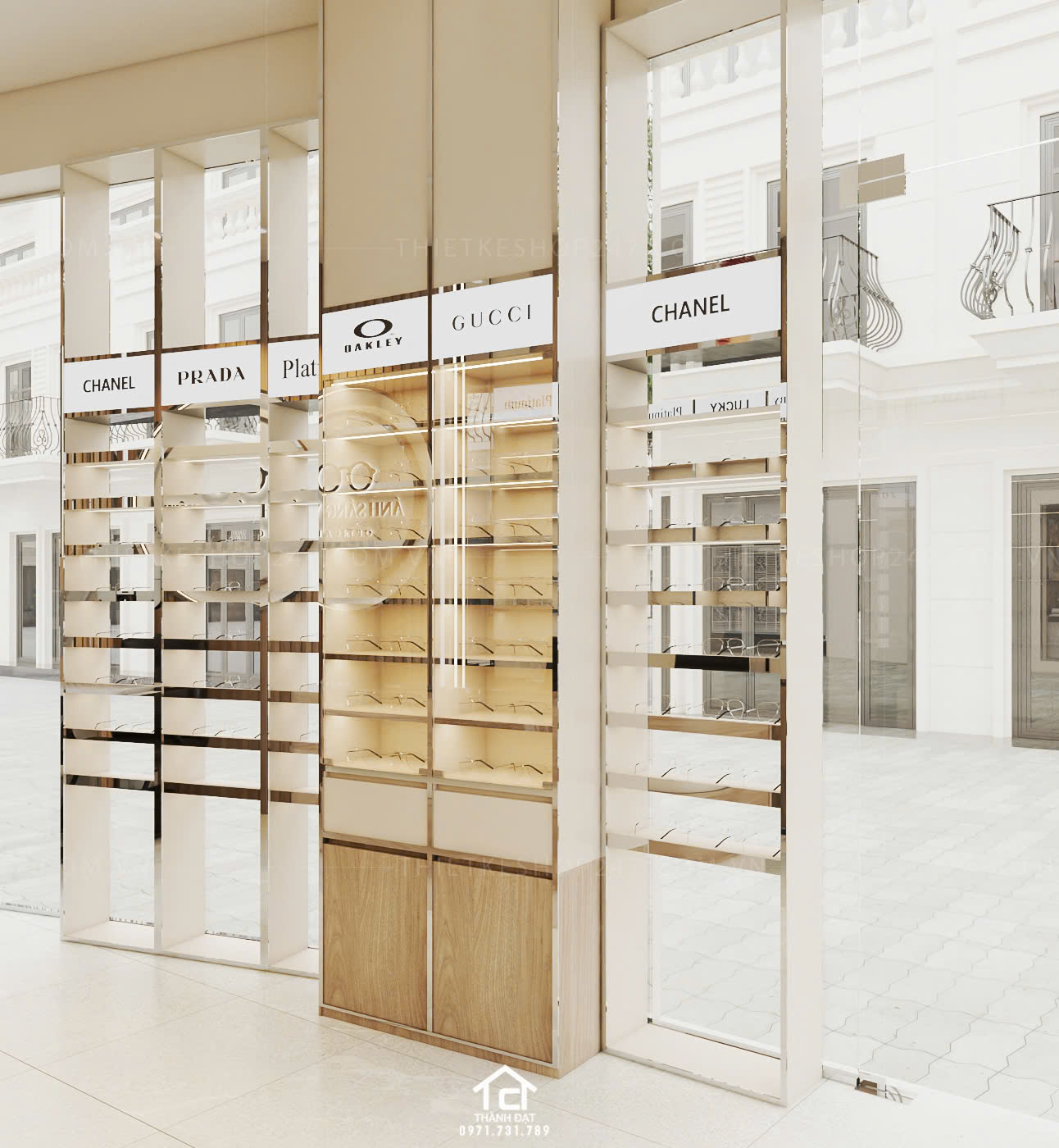 thiết kế shop mắt kính đẹp hiện đại