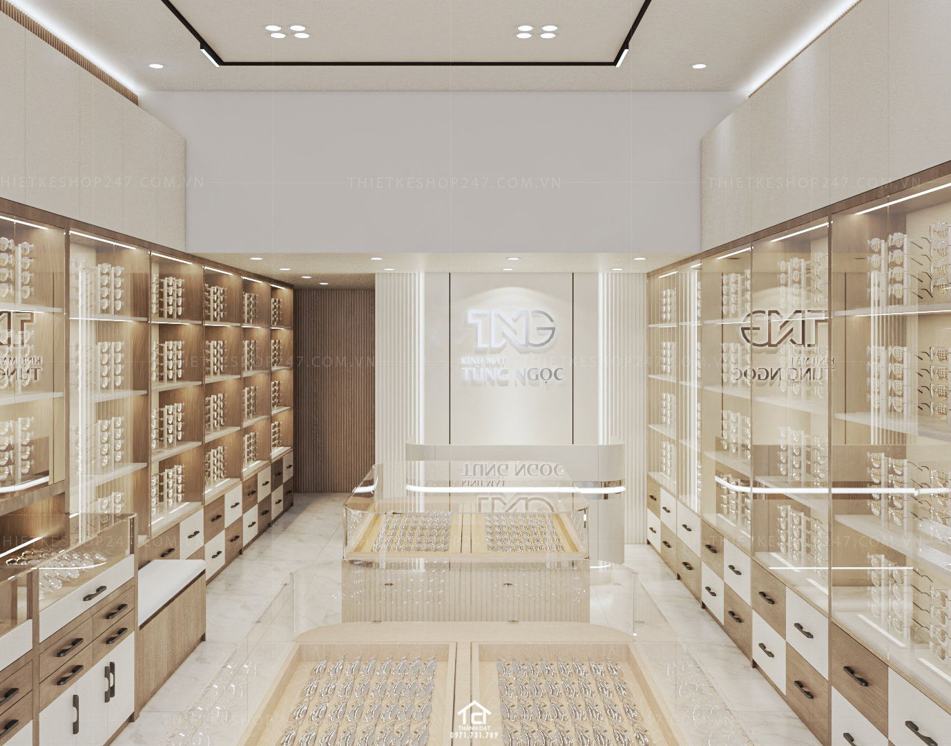 thiết kế shop mắt kính đẹp hiện đại