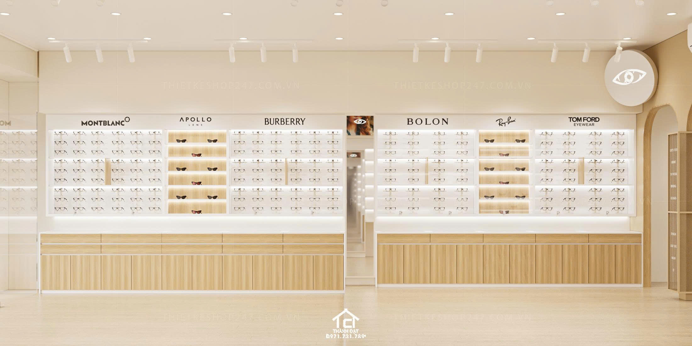 thiết kế shop mắt kính đẹp hiện đại