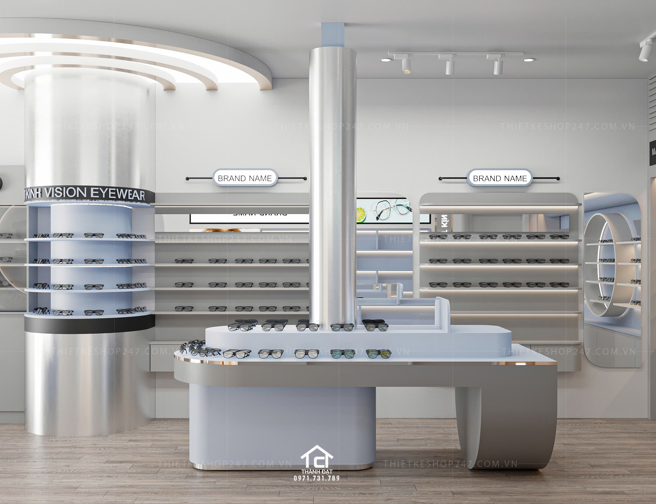 thiết kế shop mắt kính đẹp màu sắc