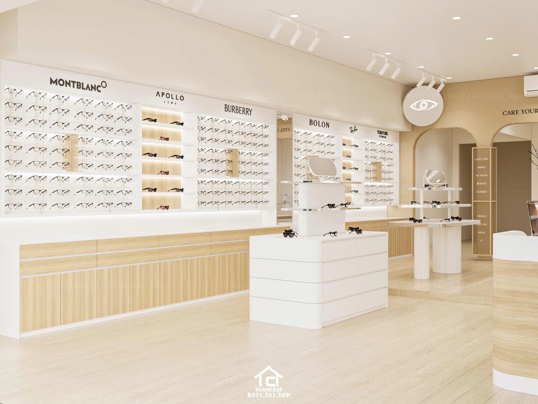 thiết kế shop mắt kính đẹp sang trọng