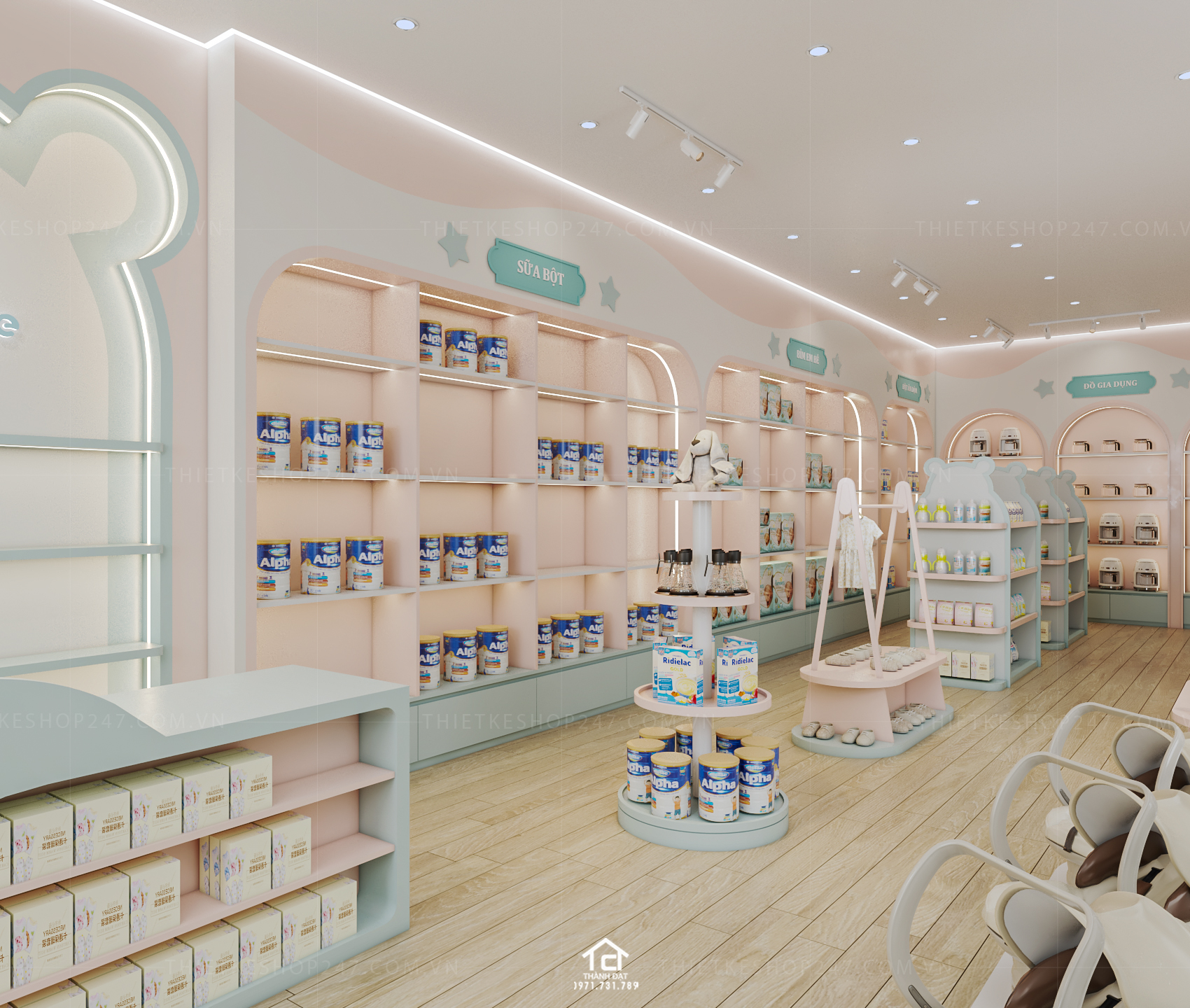 thiết kế cửa hàng mẹ và bé đẹp đáng yêu