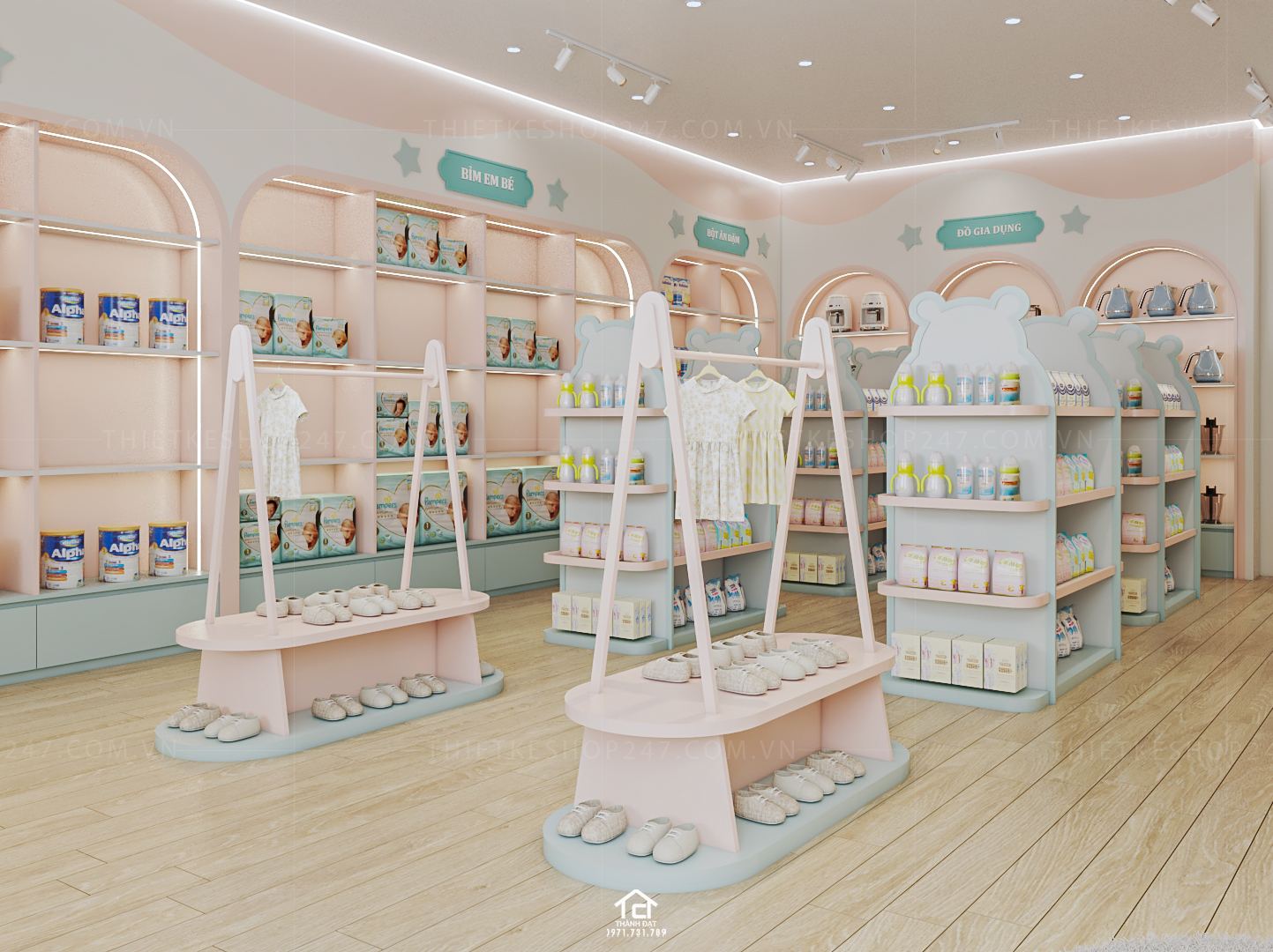 thiết kế cửa hàng mẹ và bé đẹp năng động