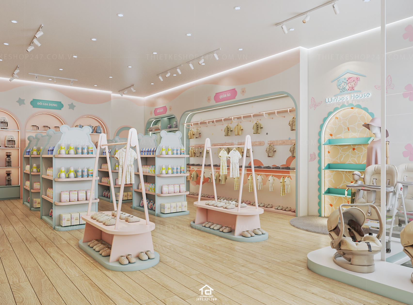 thiết kế cửa hàng mẹ và bé đẹp phong cách