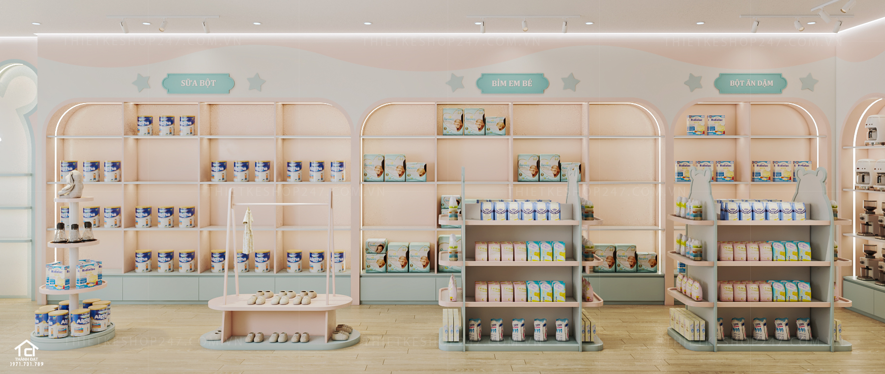 thiết kế cửa hàng mẹ và bé đẹp sáng tạo