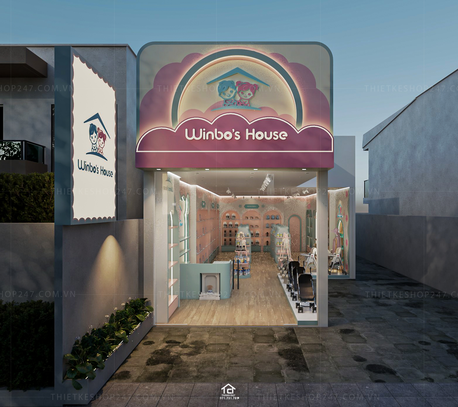 thiết kế cửa hàng mẹ và bé đẹp sang trọng