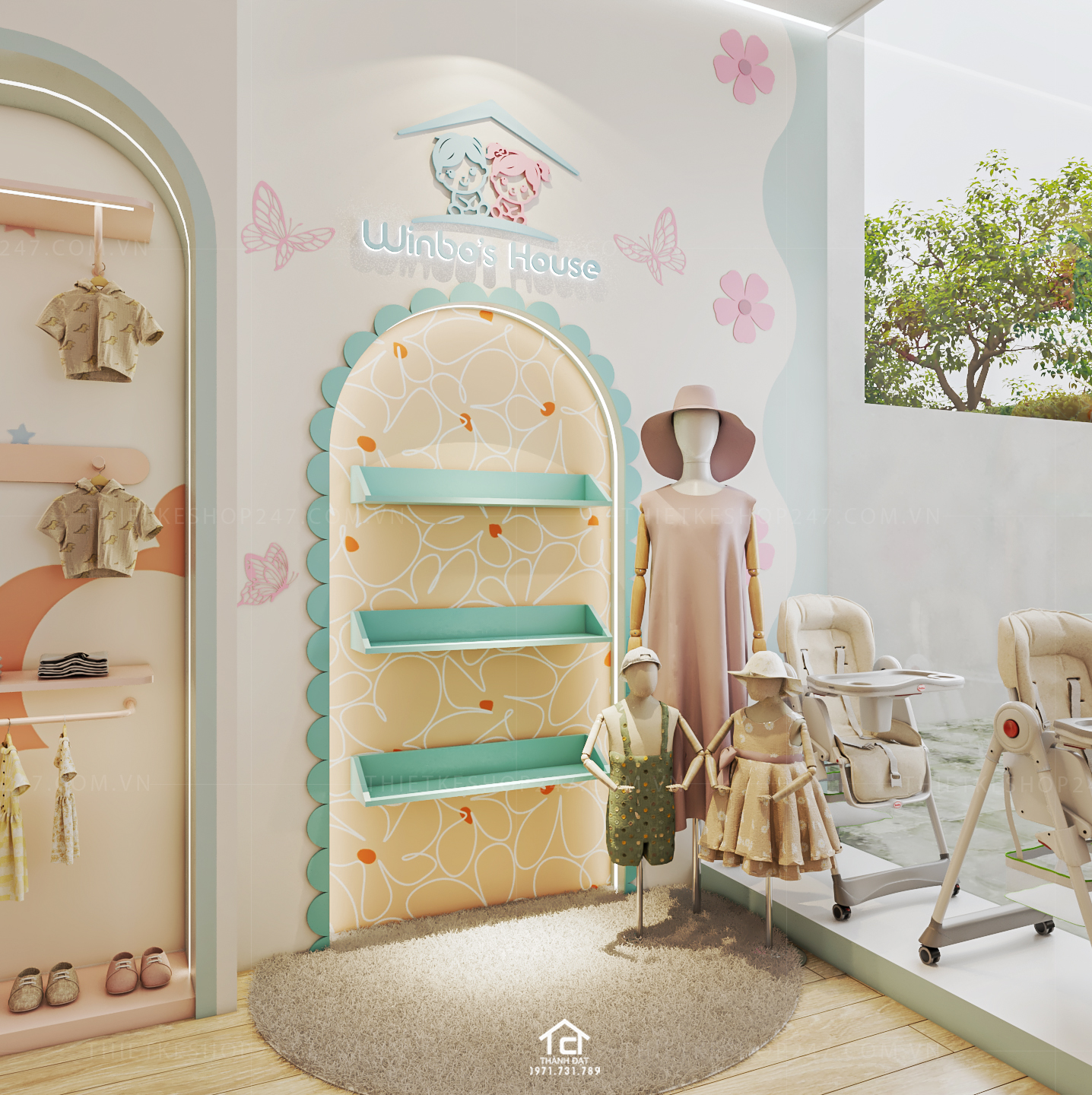 thiết kế cửa hàng mẹ và bé đẹp thu hút
