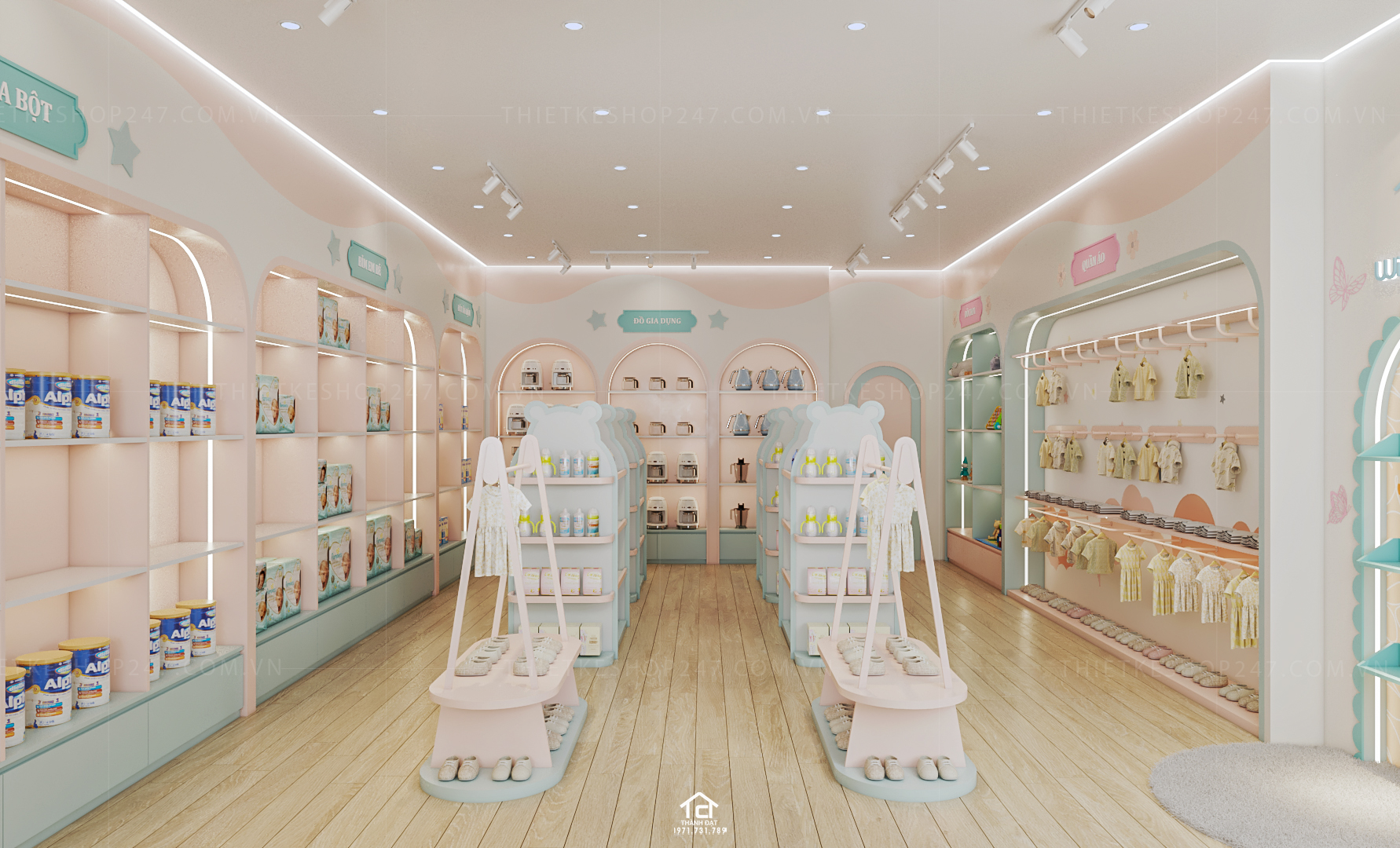 thiết kế cửa hàng mẹ và bé đẹp trẻ trung