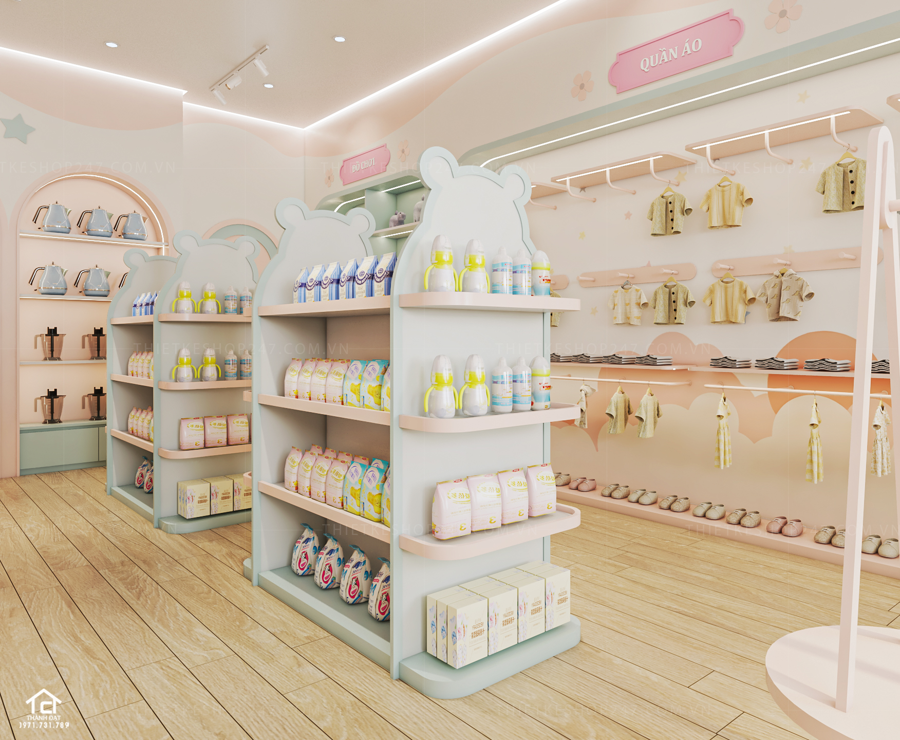 thiết kế cửa hàng mẹ và bé đẹp xinh tươi