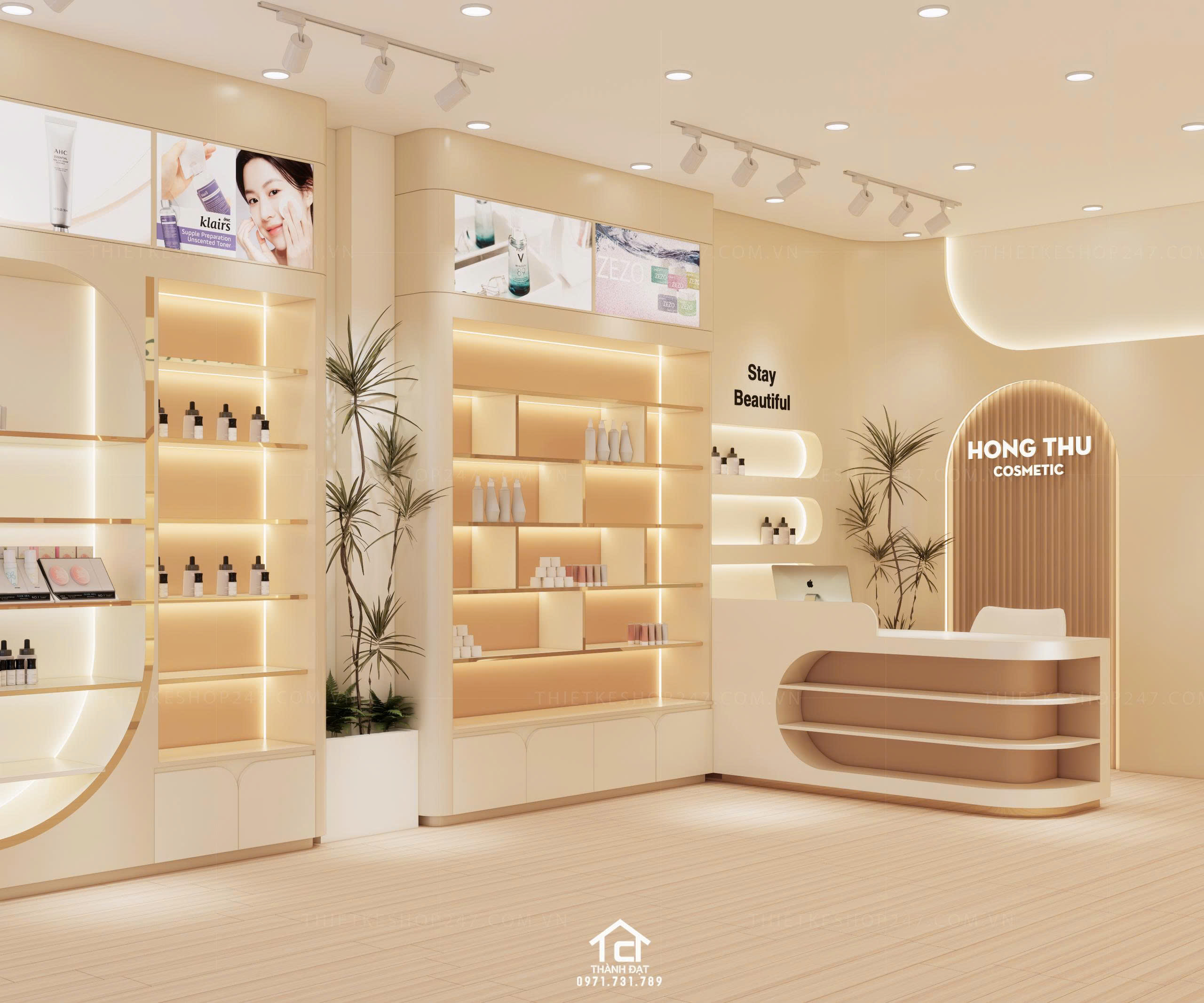 thiết kế shop mỹ phẩm đẹp ấn tượng