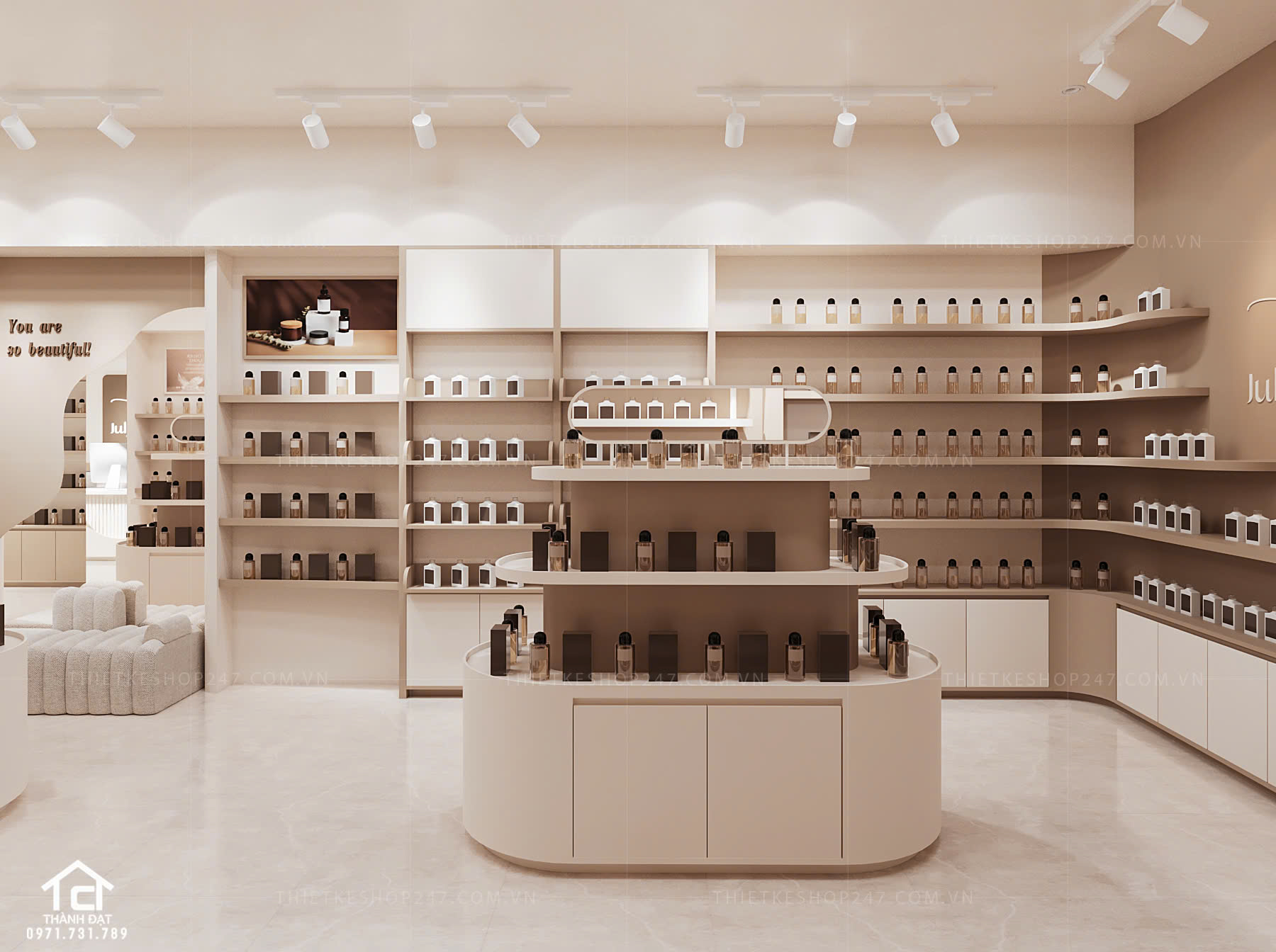 thiết kế shop mỹ phẩm đẹp ấn tượng