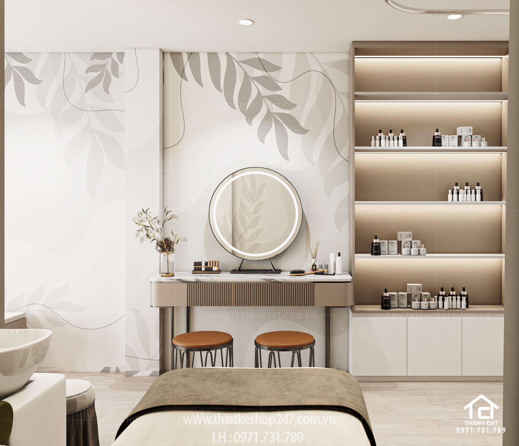 thiết kế shop mỹ phẩm đẹp dịu dàng