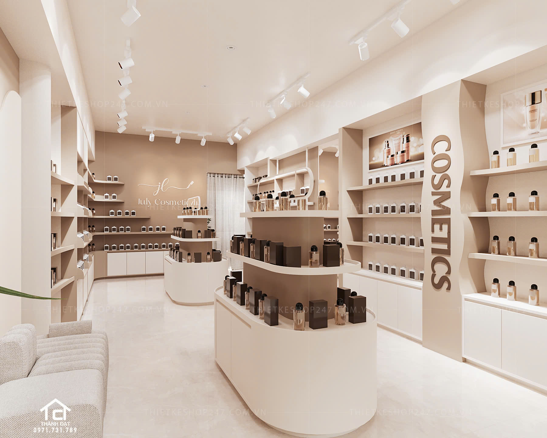 thiết kế shop mỹ phẩm đẹp dịu dàng