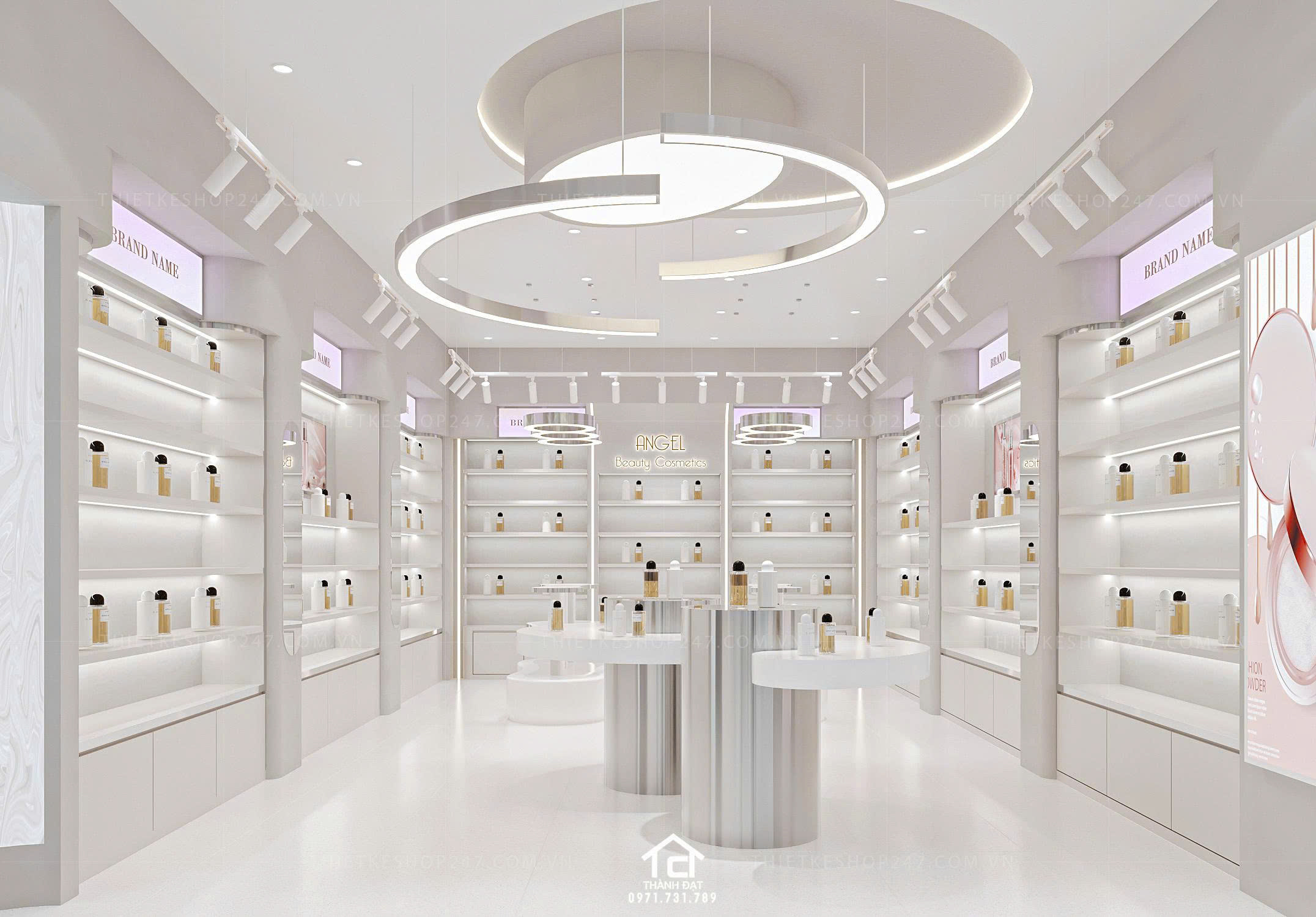 thiết kế shop mỹ phẩm đẹp hiện đại