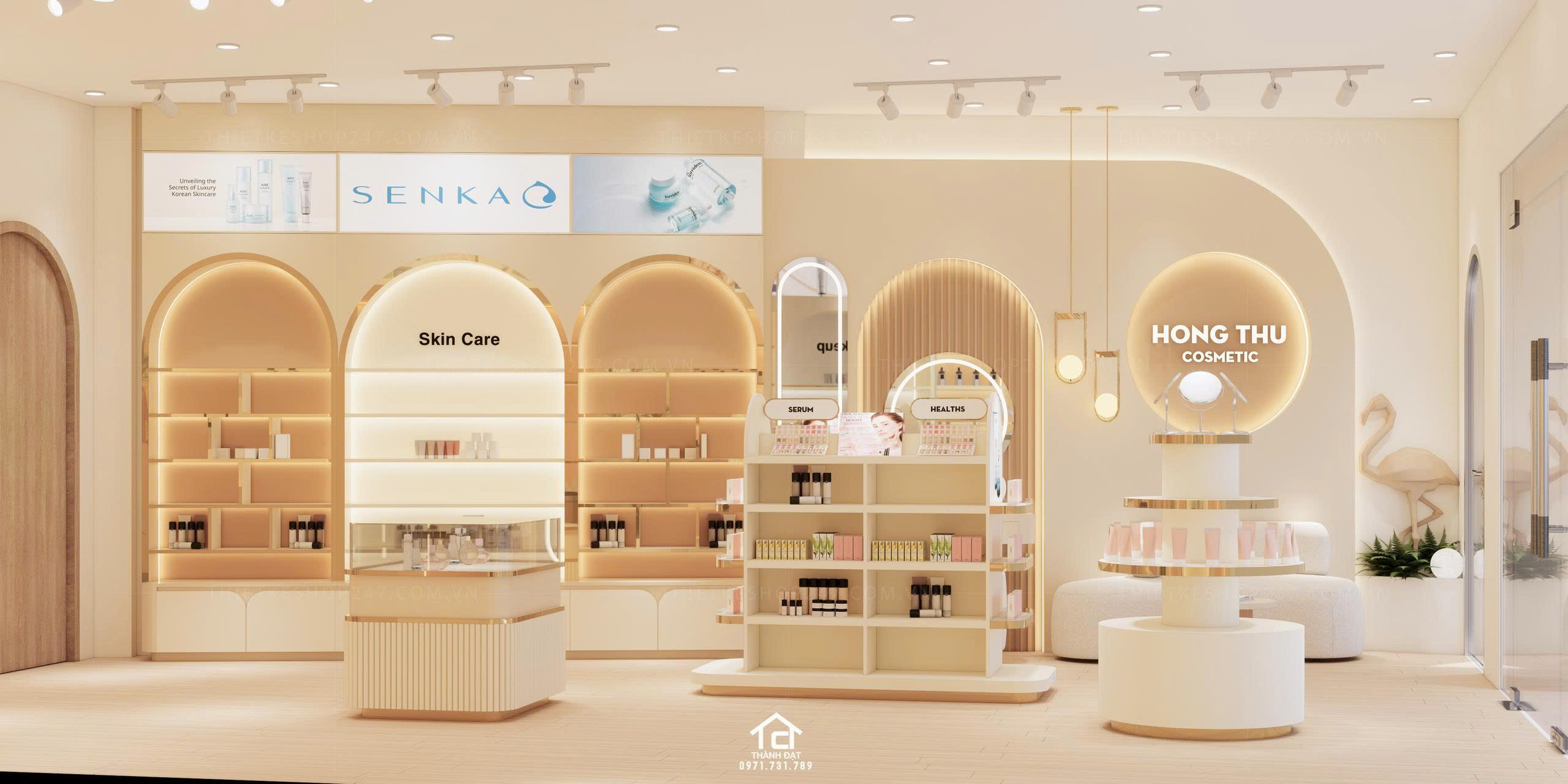 thiết kế shop mỹ phẩm đẹp hiện đại