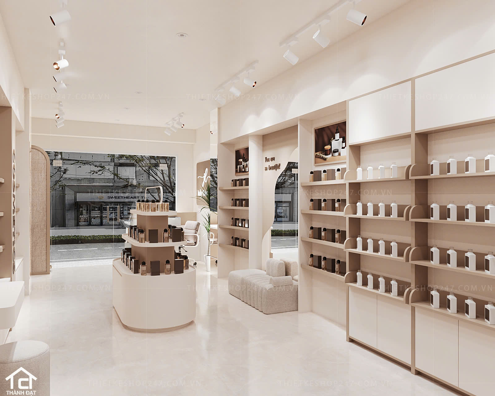 thiết kế shop mỹ phẩm đẹp hiện đại