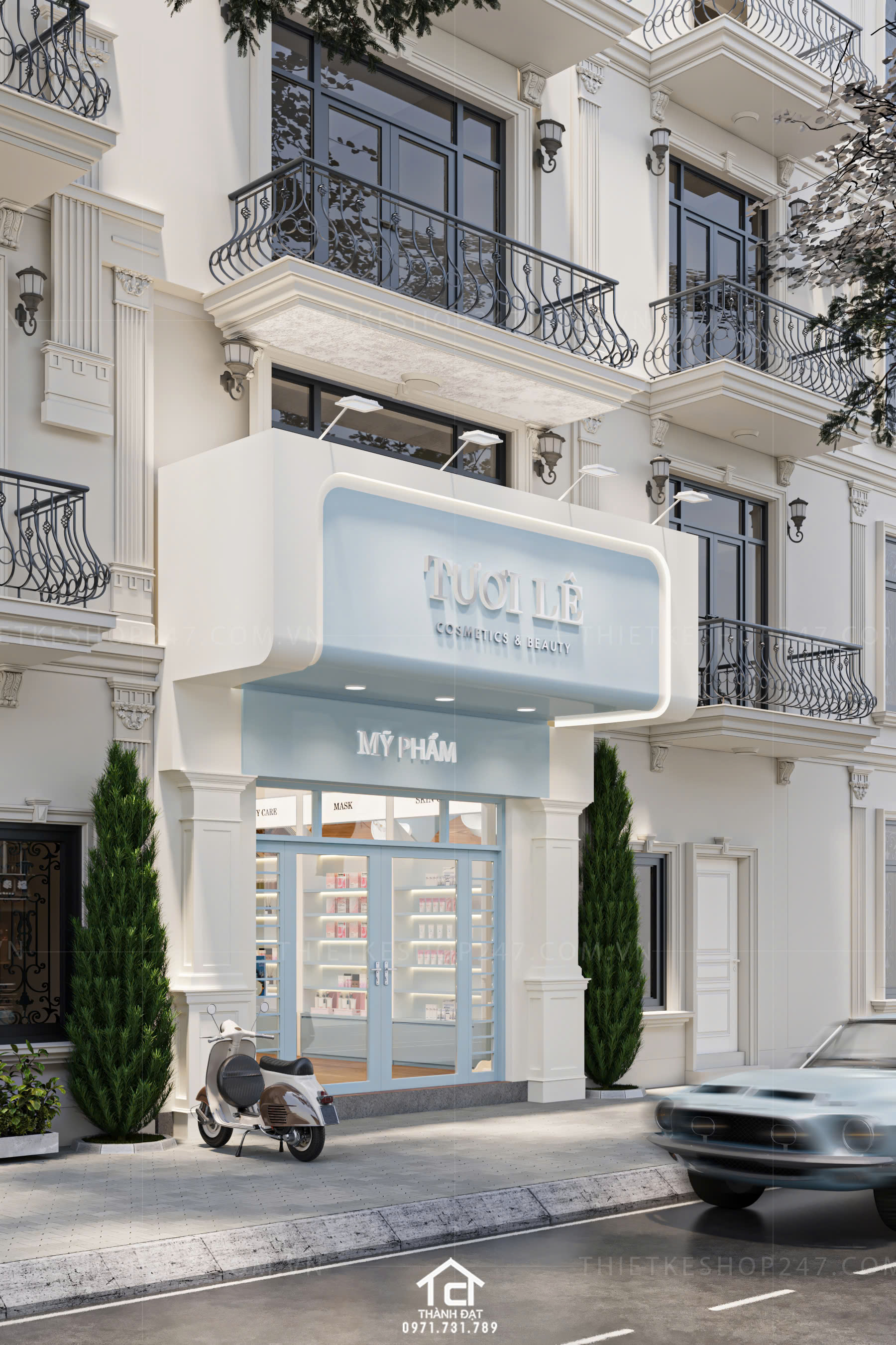 thiết kế shop mỹ phẩm đẹp hiện đại