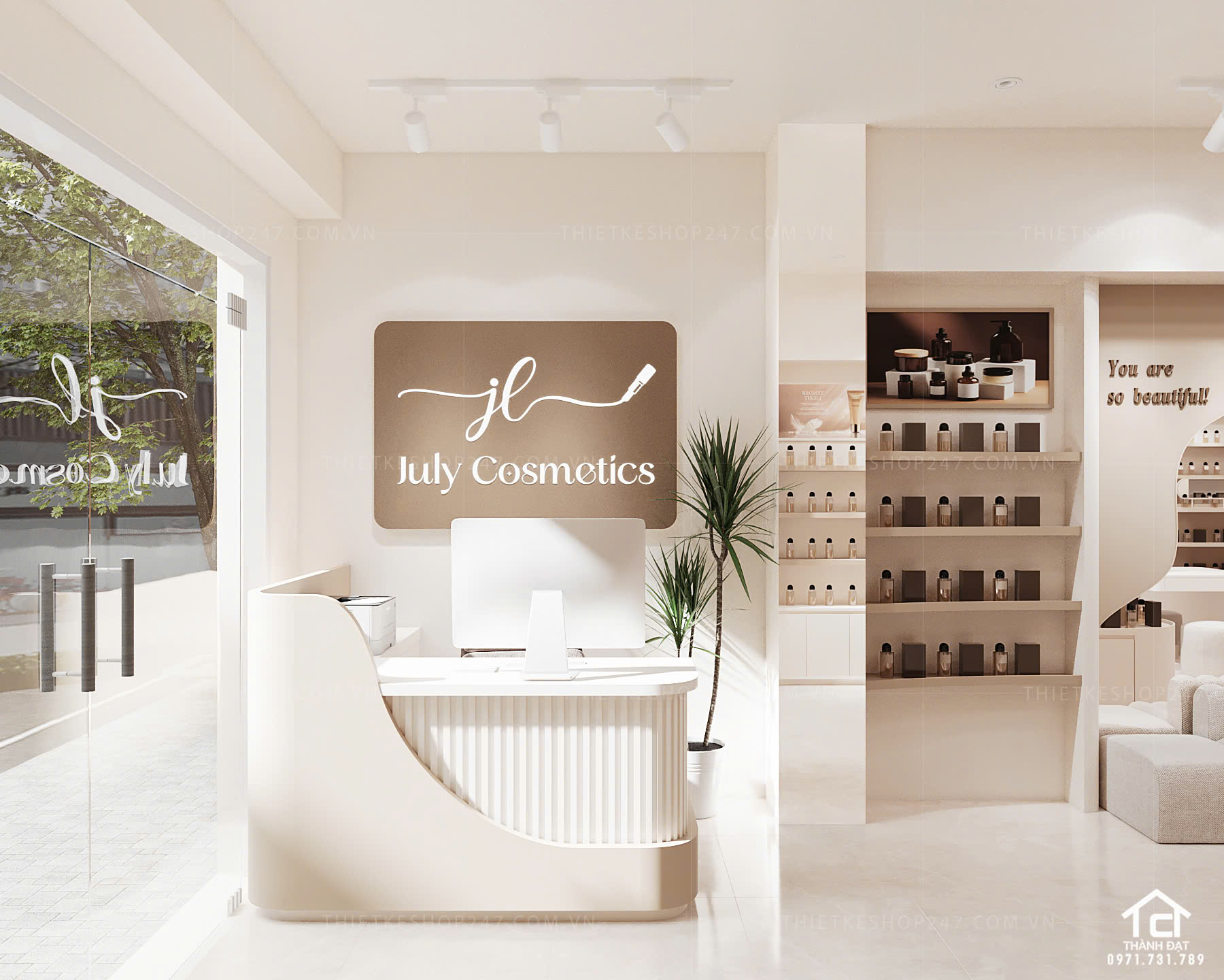 thiết kế shop mỹ phẩm đẹp lung linh