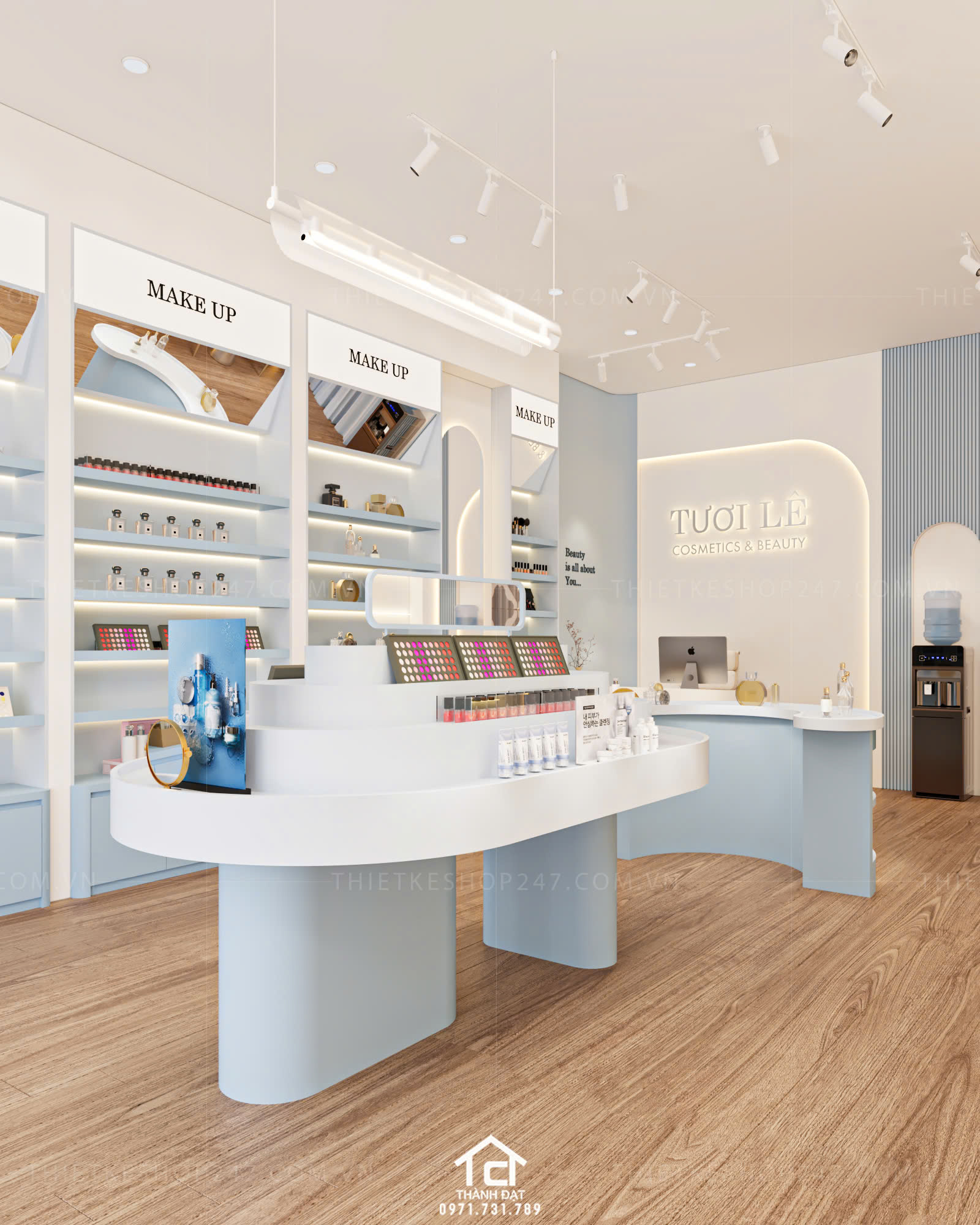 thiết kế shop mỹ phẩm đẹp lung linh