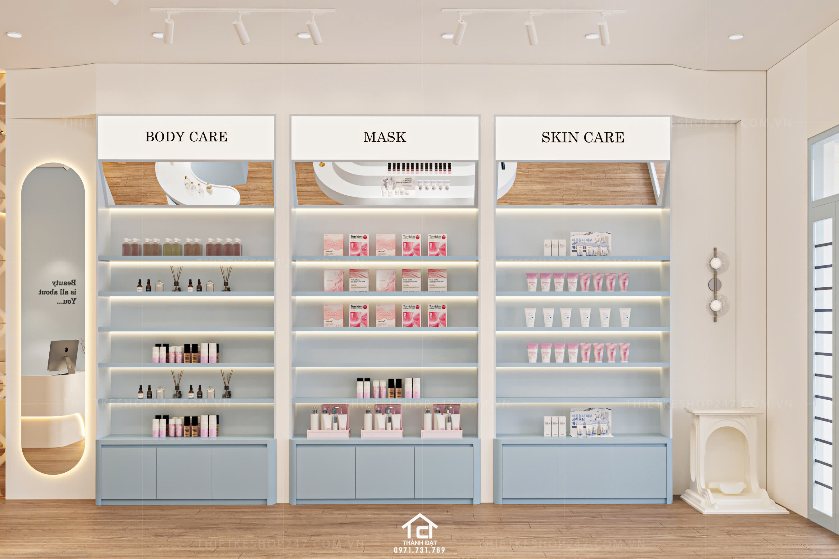 thiết kế shop mỹ phẩm đẹp nổi bật