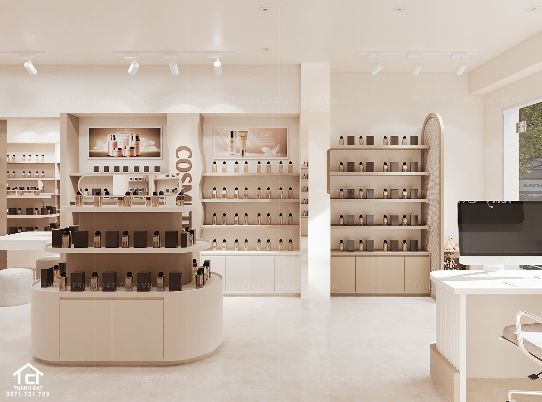 thiết kế shop mỹ phẩm đẹp nữ tính