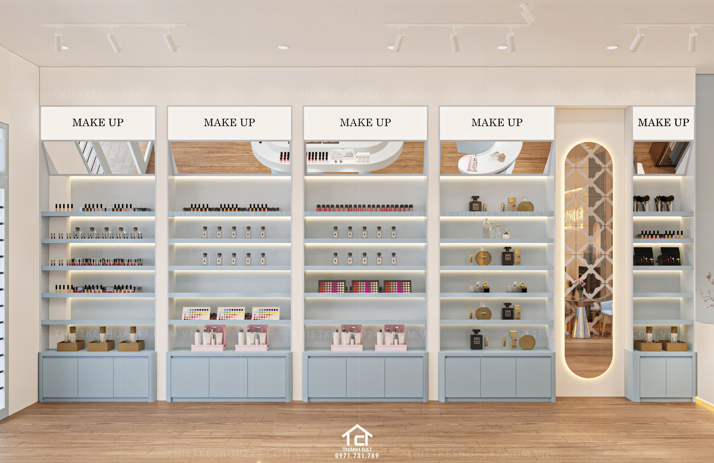 thiết kế shop mỹ phẩm đẹp sang chảnh