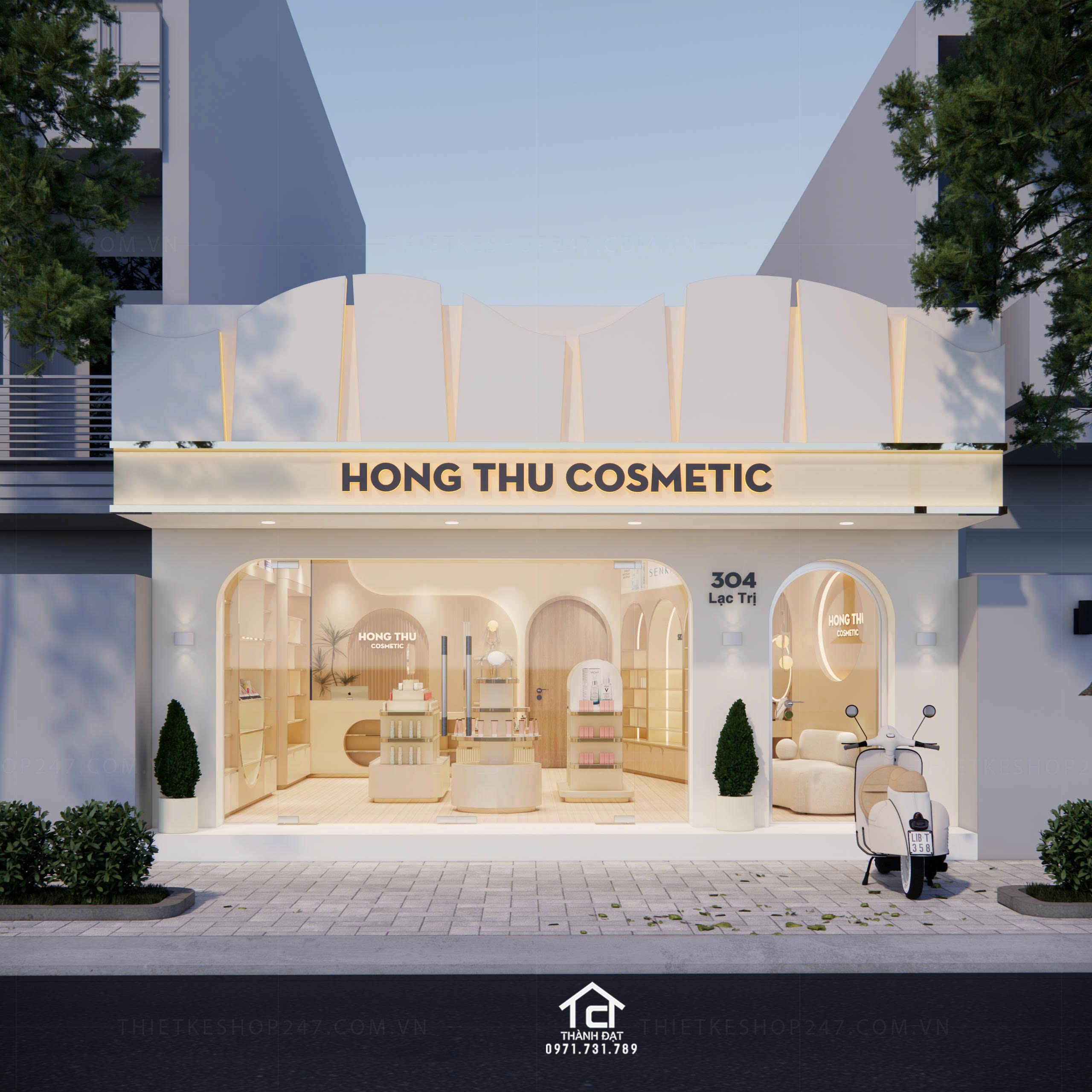 thiết kế shop mỹ phẩm đẹp sang trọng