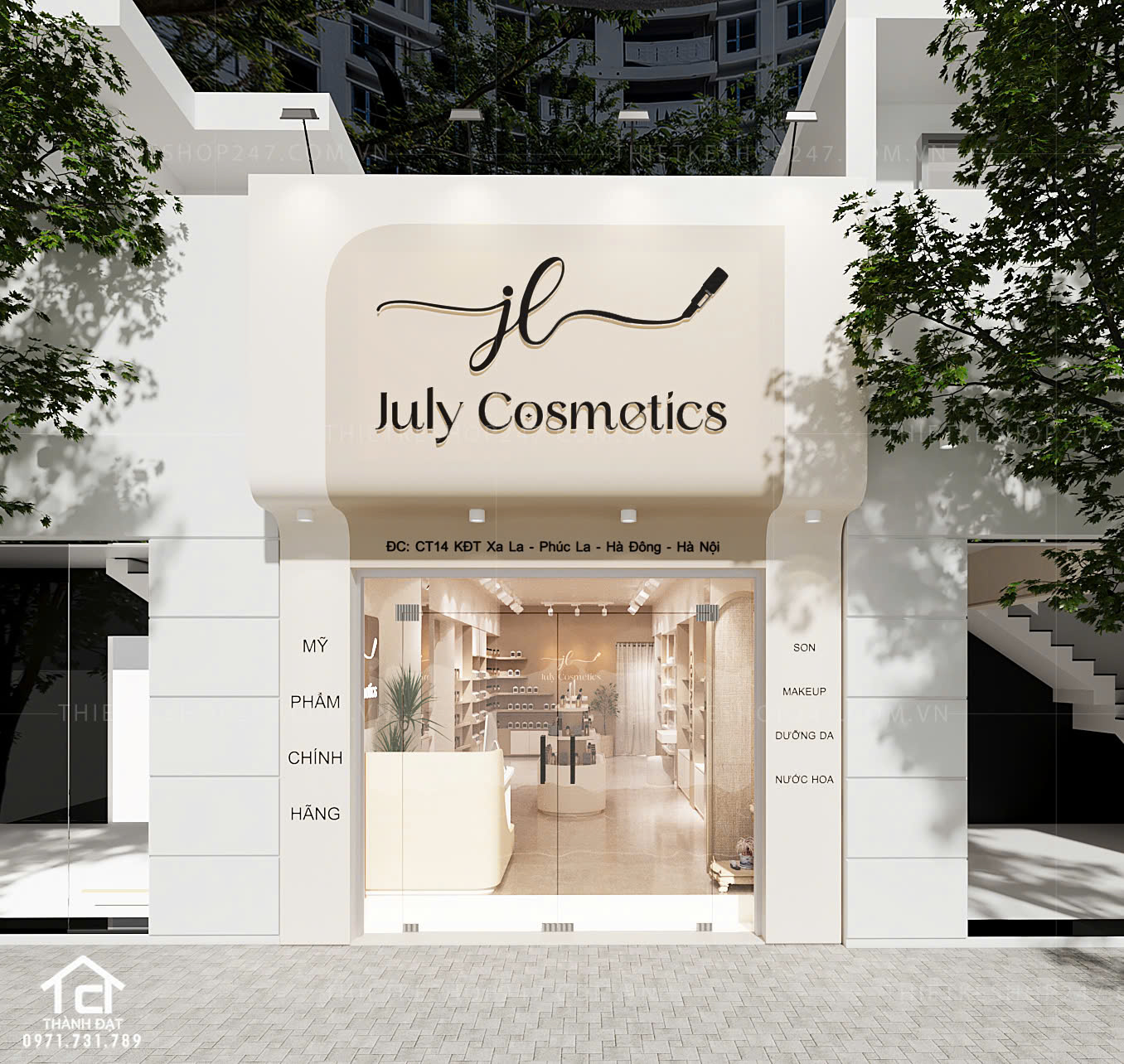 thiết kế shop mỹ phẩm đẹp sang trọng