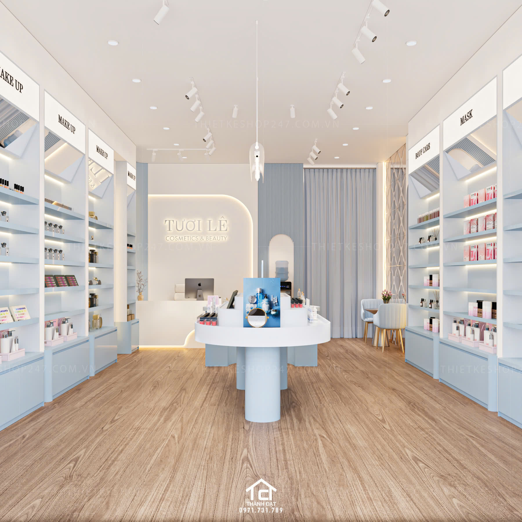 thiết kế shop mỹ phẩm đẹp sang trọng