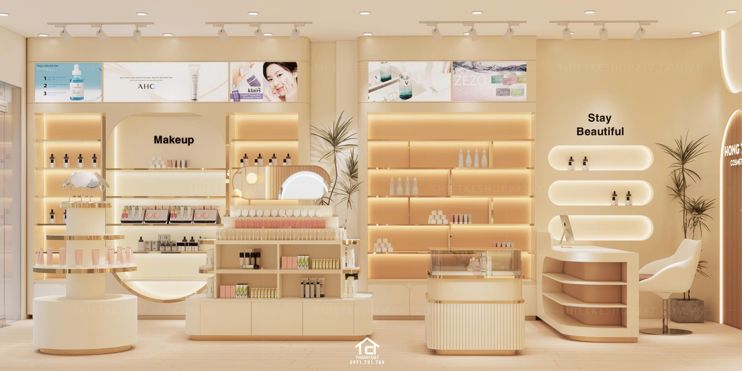 thiết kế shop mỹ phẩm đẹp trẻ trung
