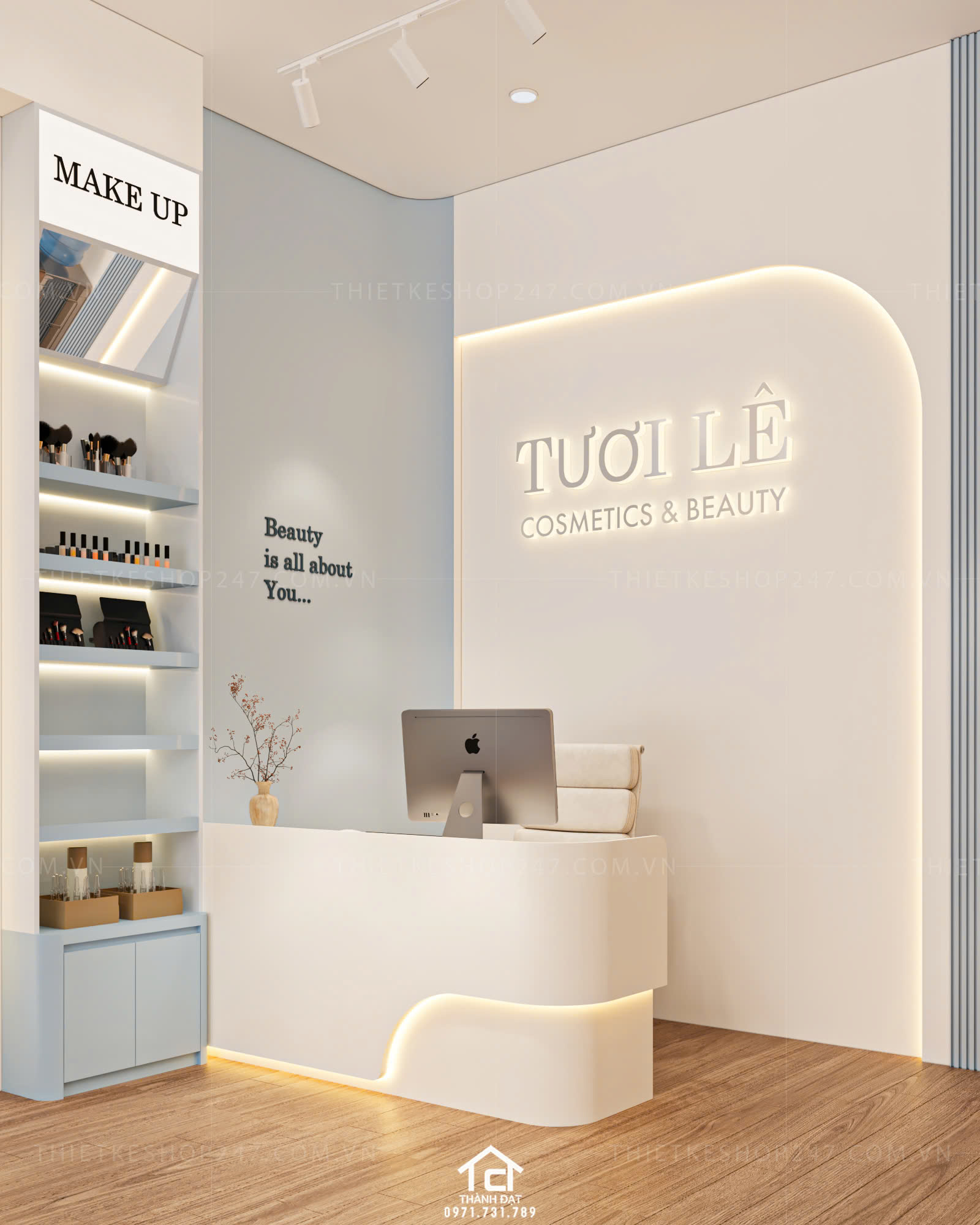thiết kế shop mỹ phẩm đẹp trẻ trung